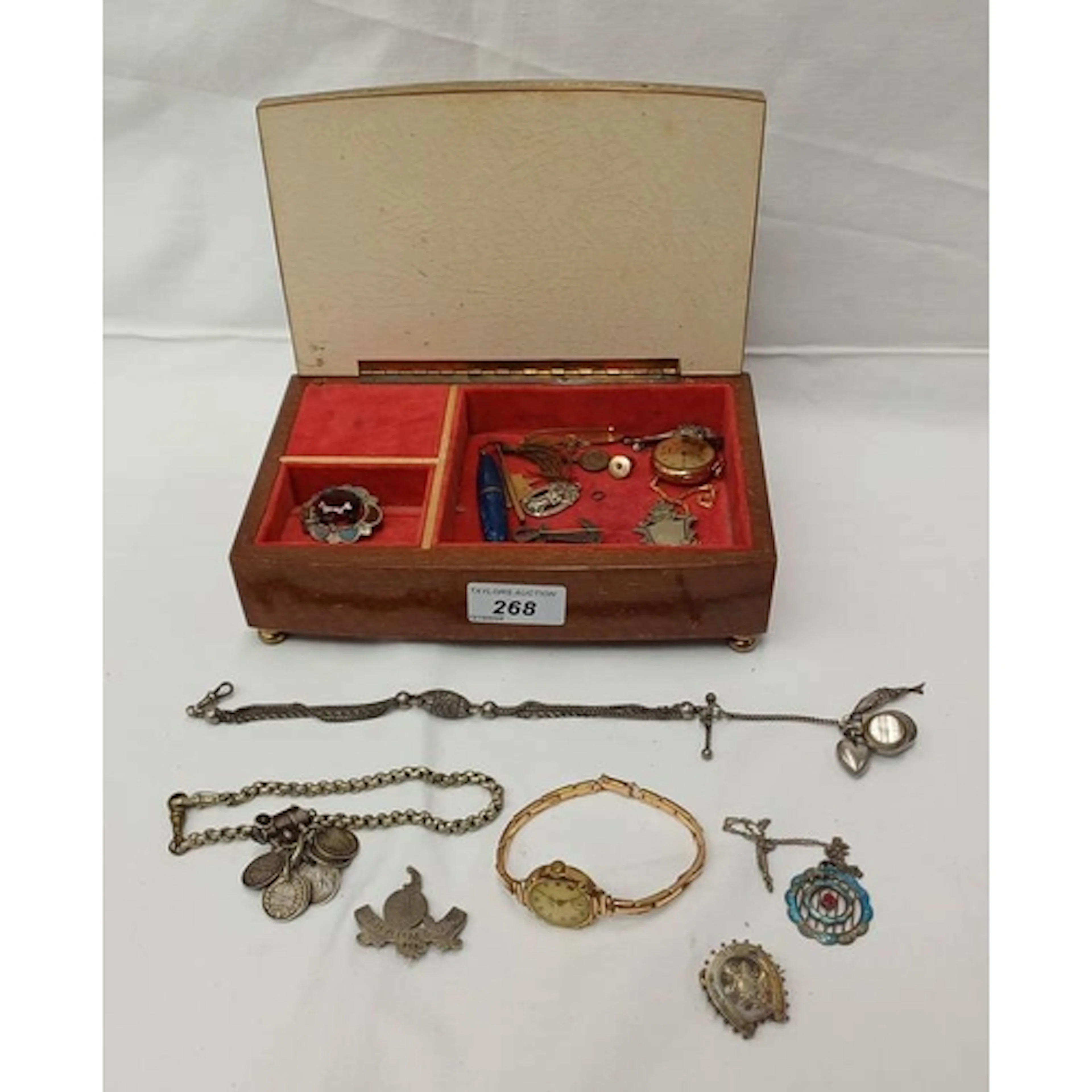 MUSICAL JEWELLERY BOX & CONTENTS INCLUDING THRUMS CYCLE CLUB...