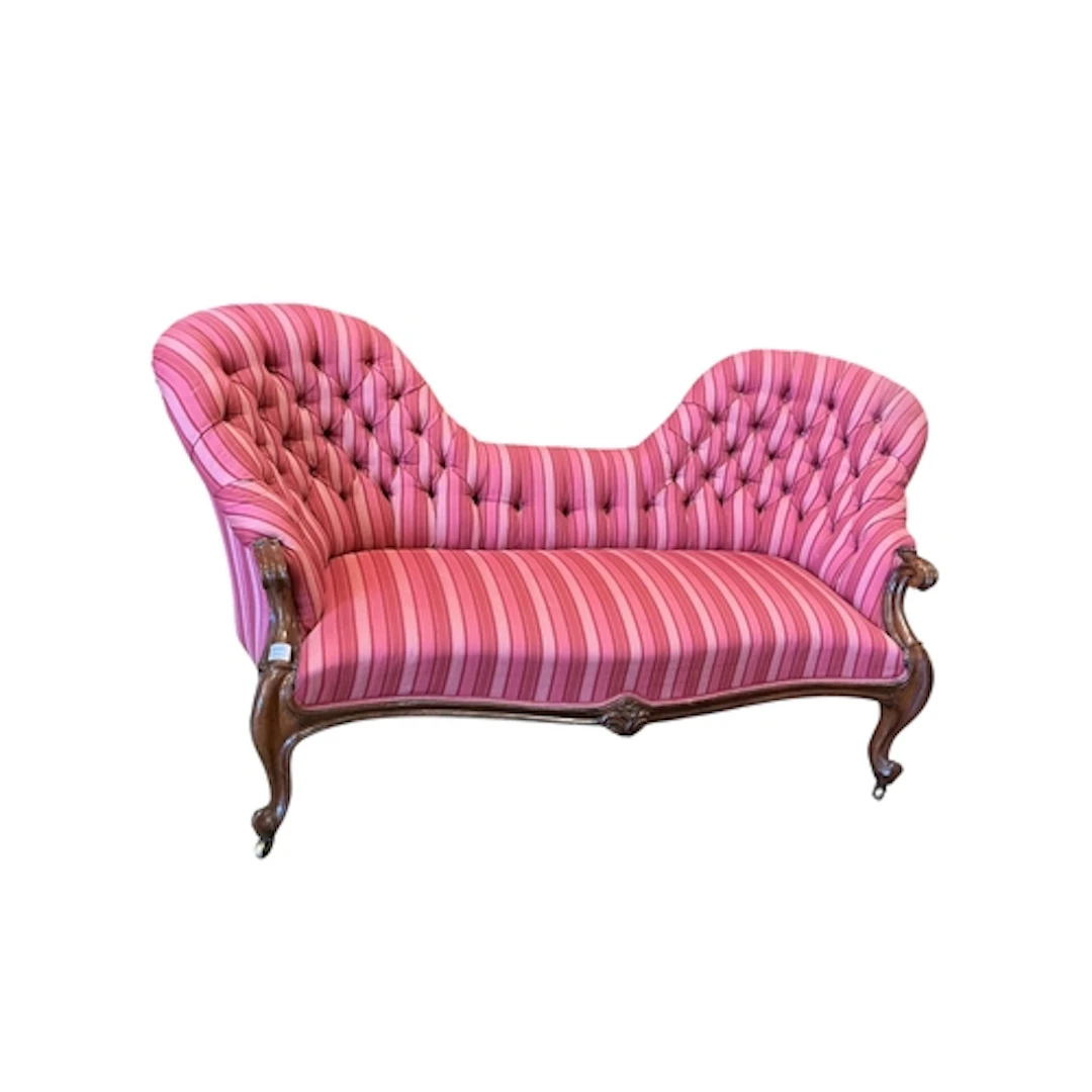 A Victorian button back upholstered rosewood settee, width 1...