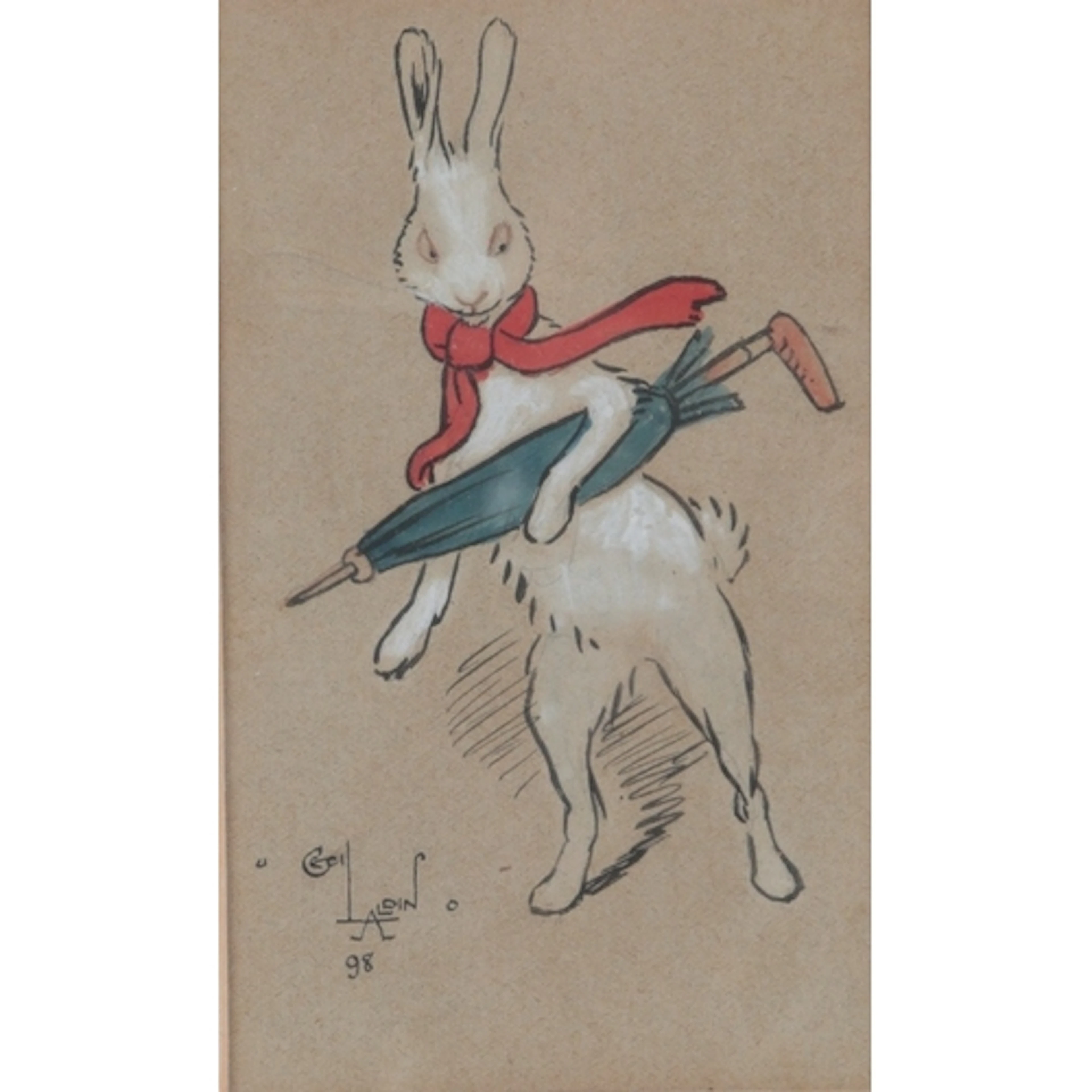 Cecil Aldin (1870-1935) Study of a white rabbit wearing a r...