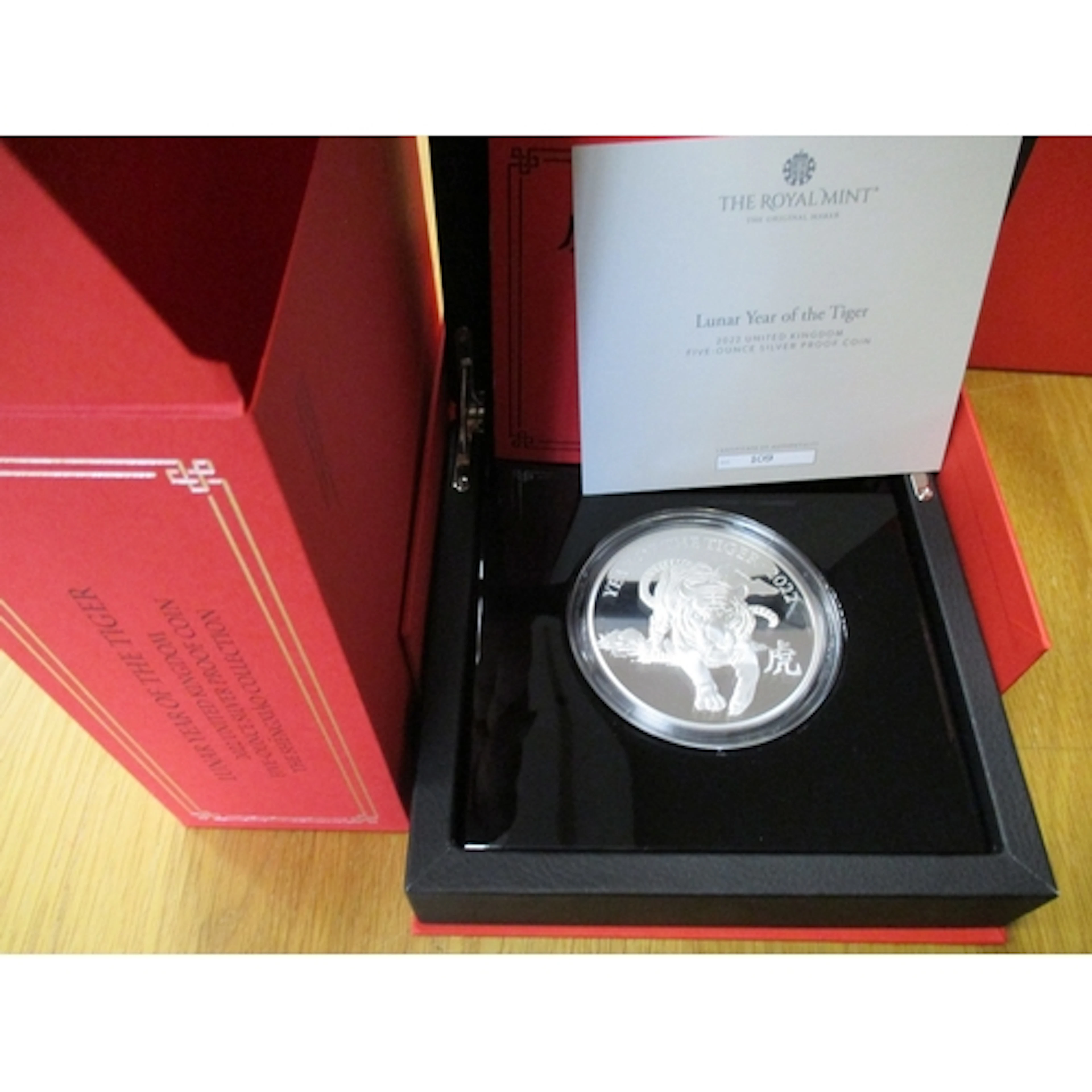 2022 'Lunar Year of The Tiger' 5oz £10 boxed silver proof FD...
