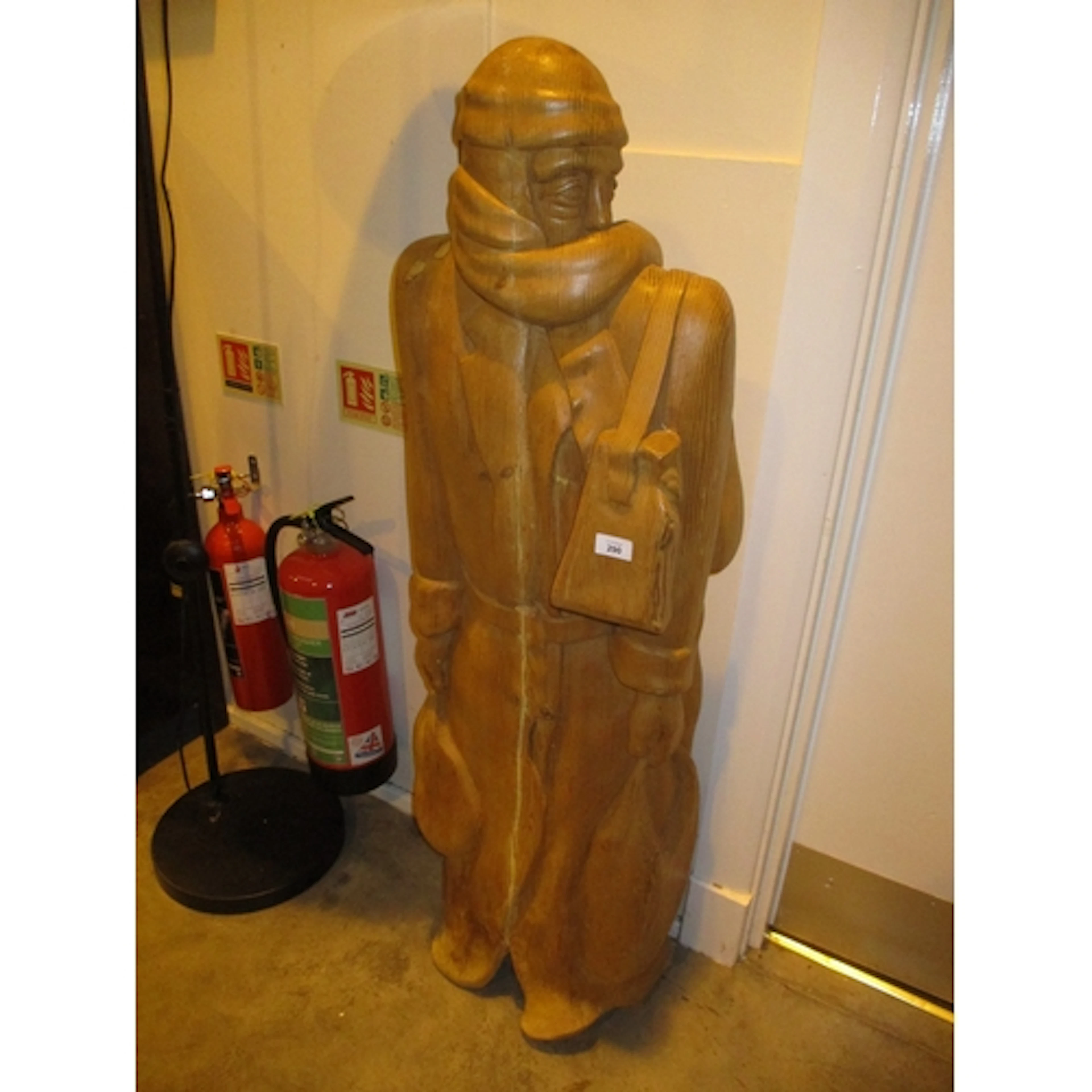 David Bell, Carved Wood Figure, The Bag Lady, 133cm h, (Davi...