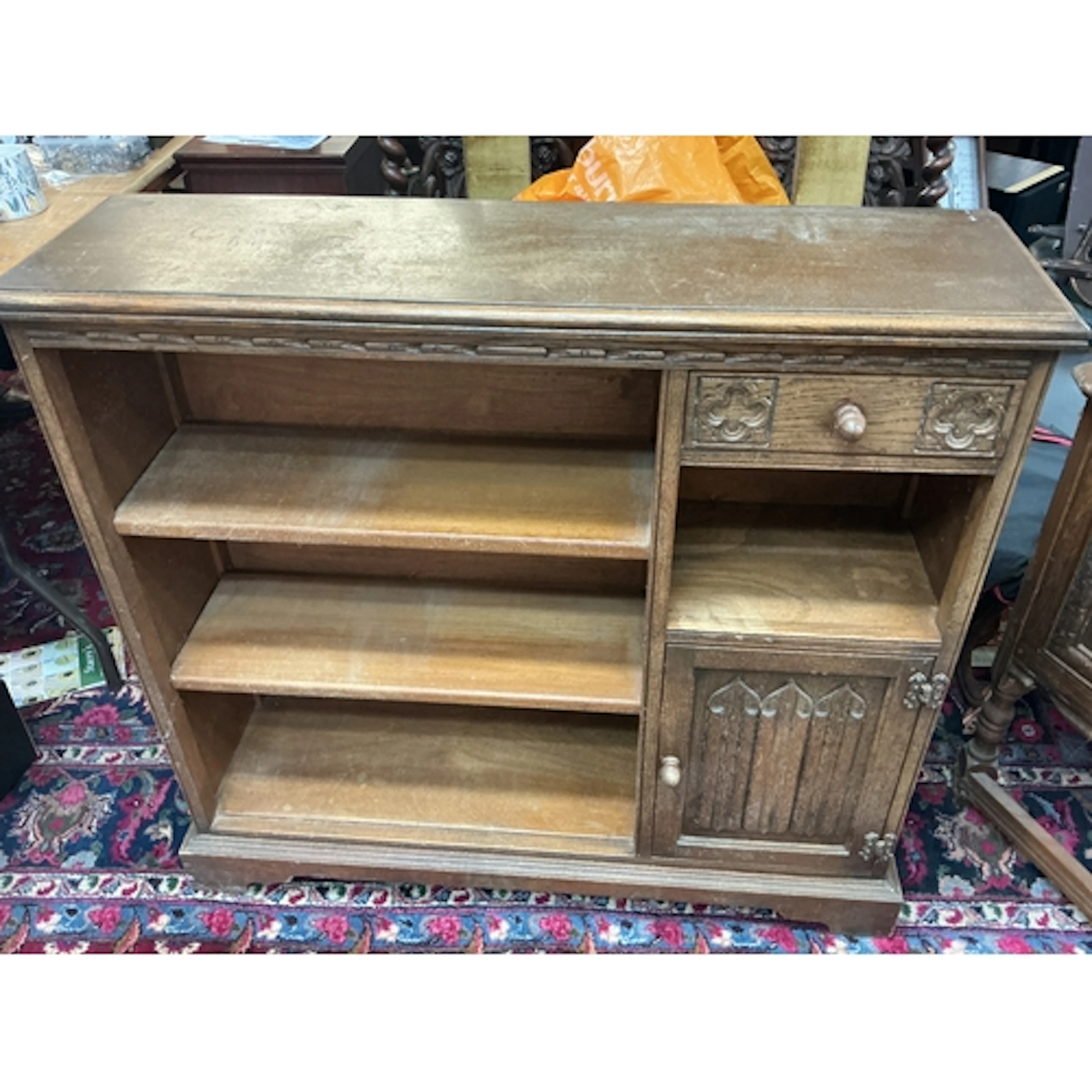 An oak bookcase cabinet. 94cm tall 88cm wide
