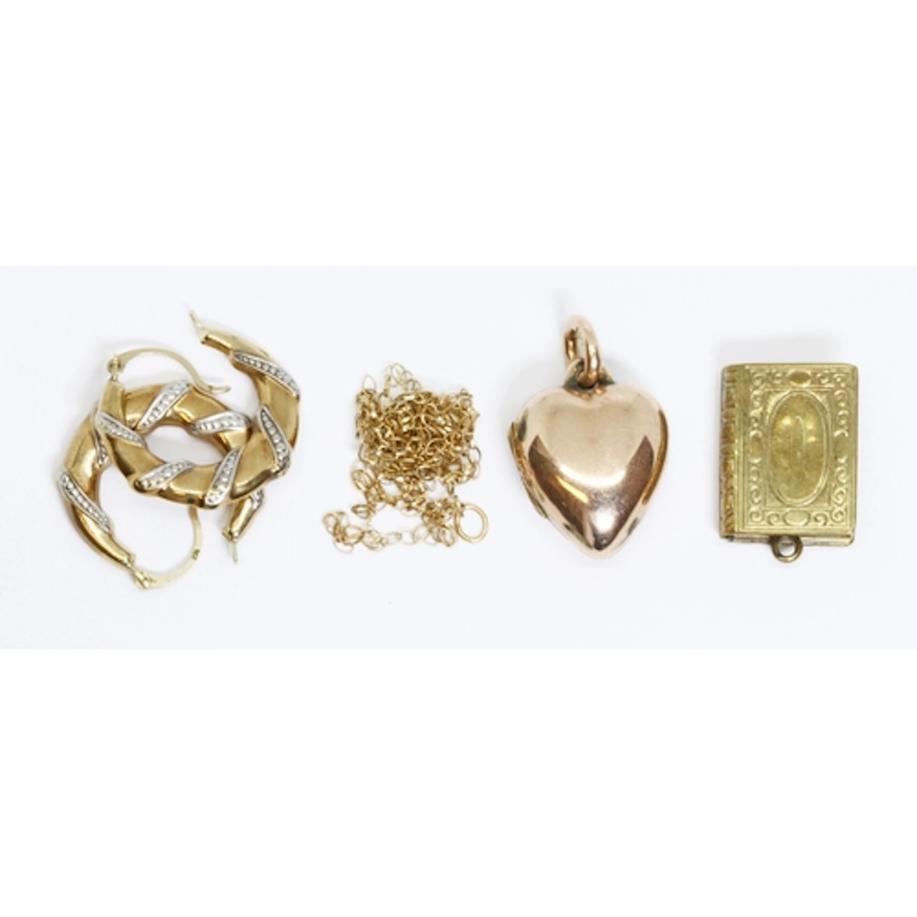 A mixed lot comprising a pair of earrings marked '375', a ch...