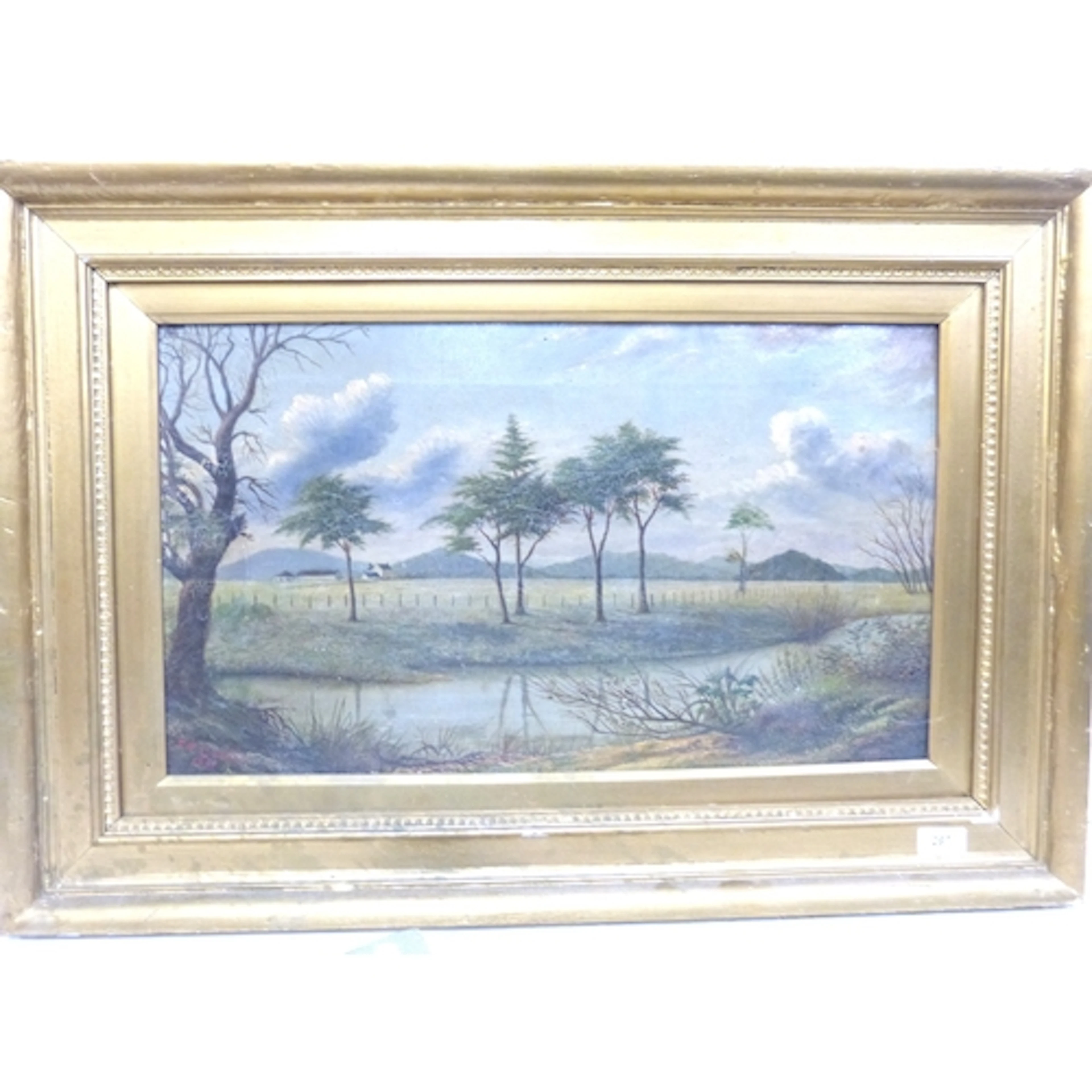 Large gilt frame Victorian oil of a river and landscape (a/f...