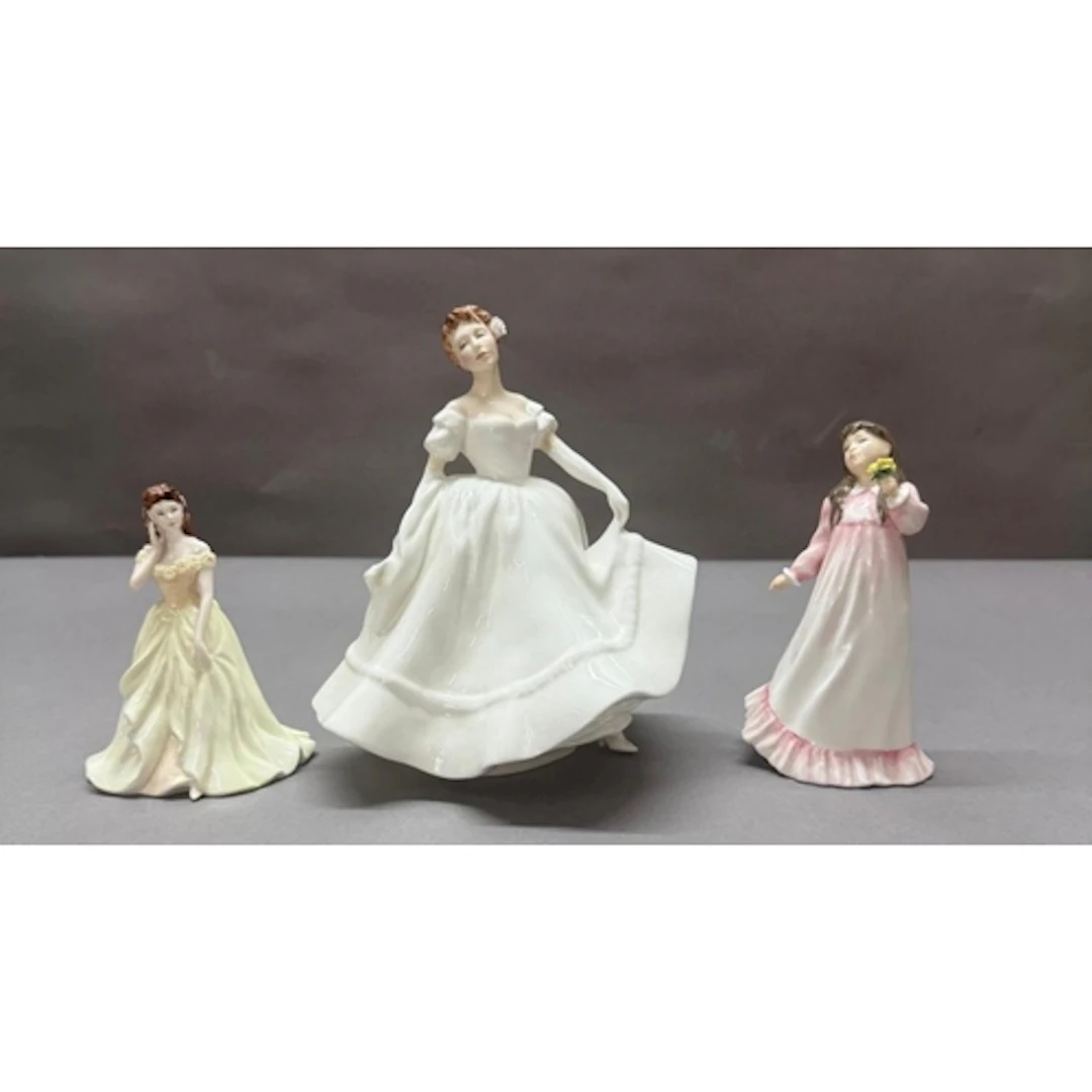 Two Royal Doulton figures together with a Coalport figure. F...