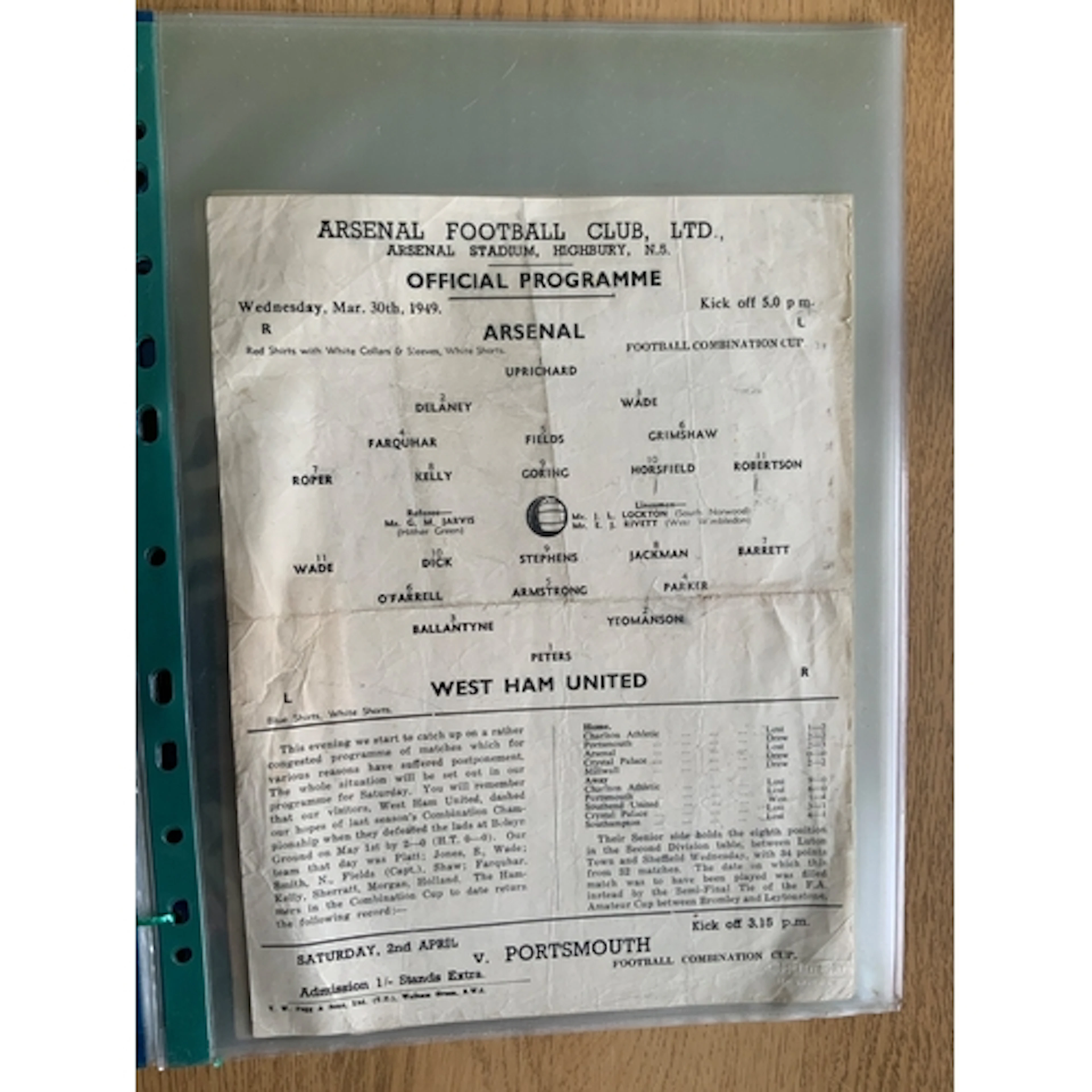 1948 - 1949 Arsenal Home Reserves Football Programmes: Inclu...
