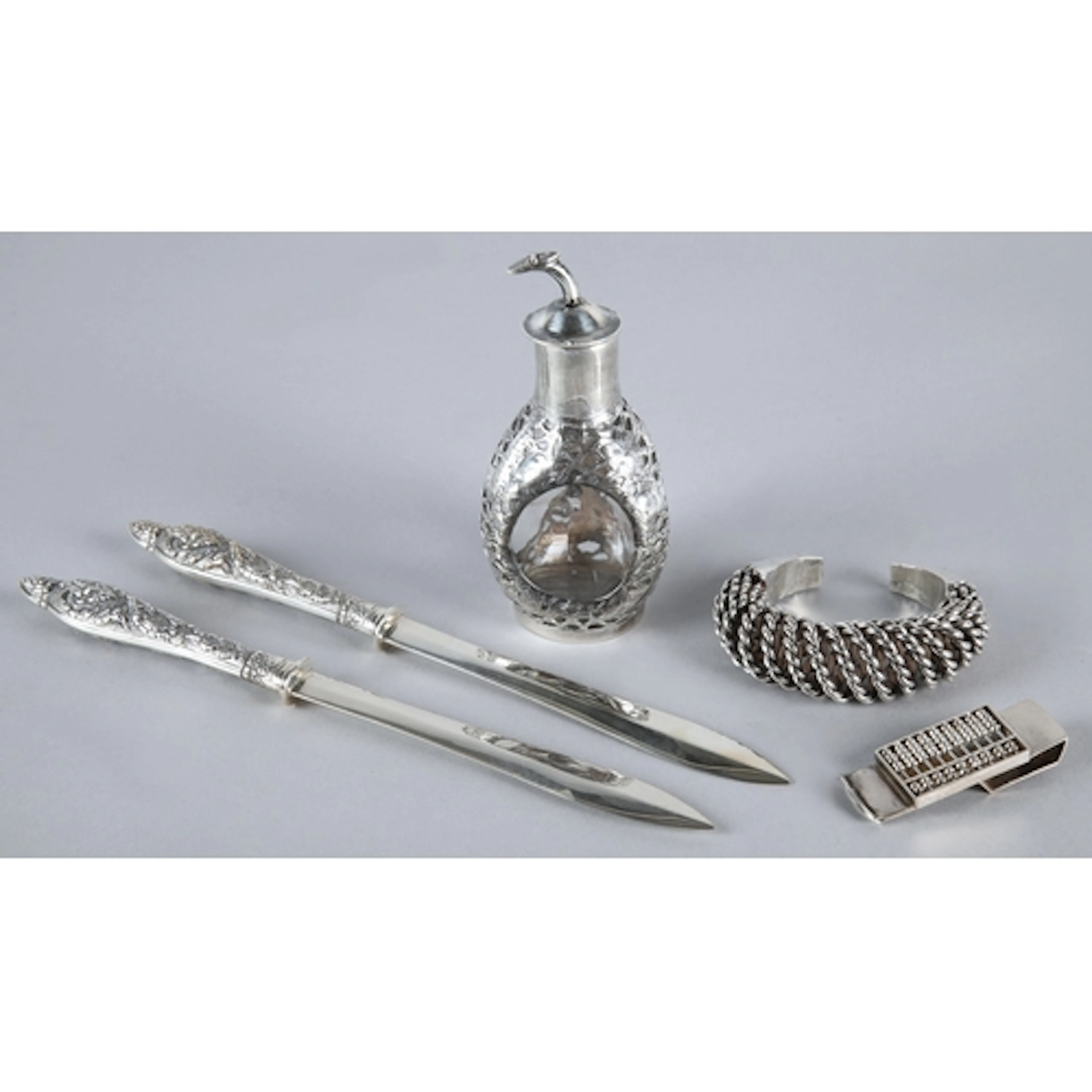 Chinese export silver and glass dimple cut bitters bottle by...