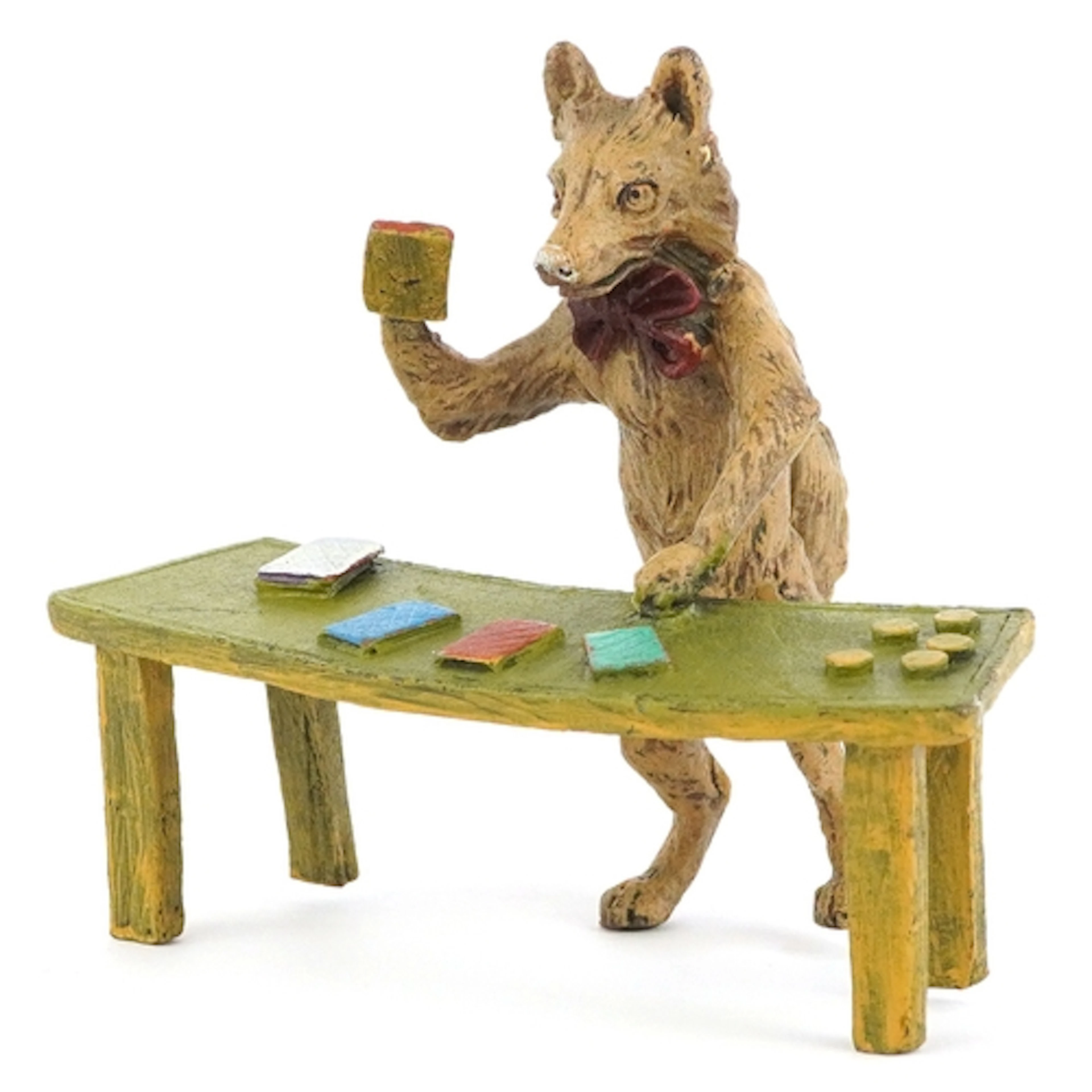 After Franz Xaver Bergmann, cold painted bronze wolf playing...