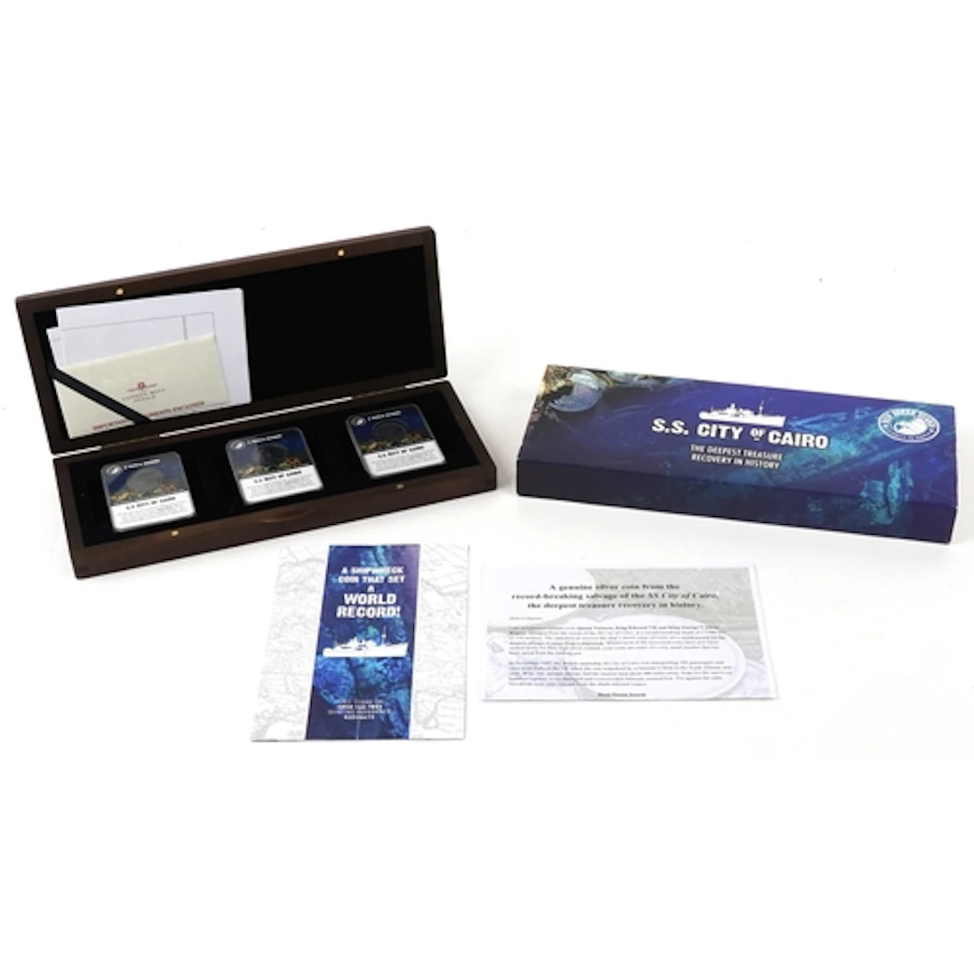 S. S. City of Cairo Indian silver rupee three coin set compr...