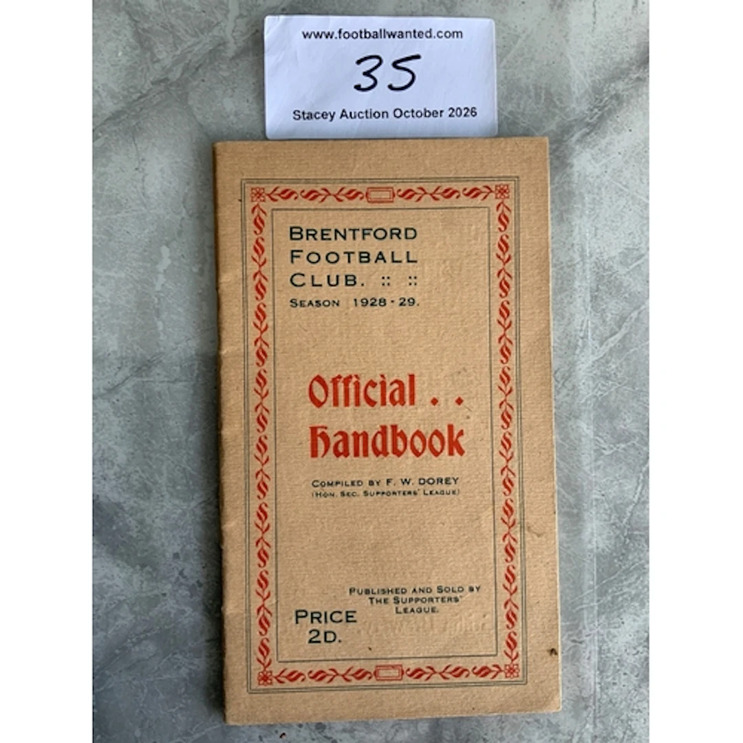 1928 - 1929 Brentford Football Handbook: 34 page excellent c...