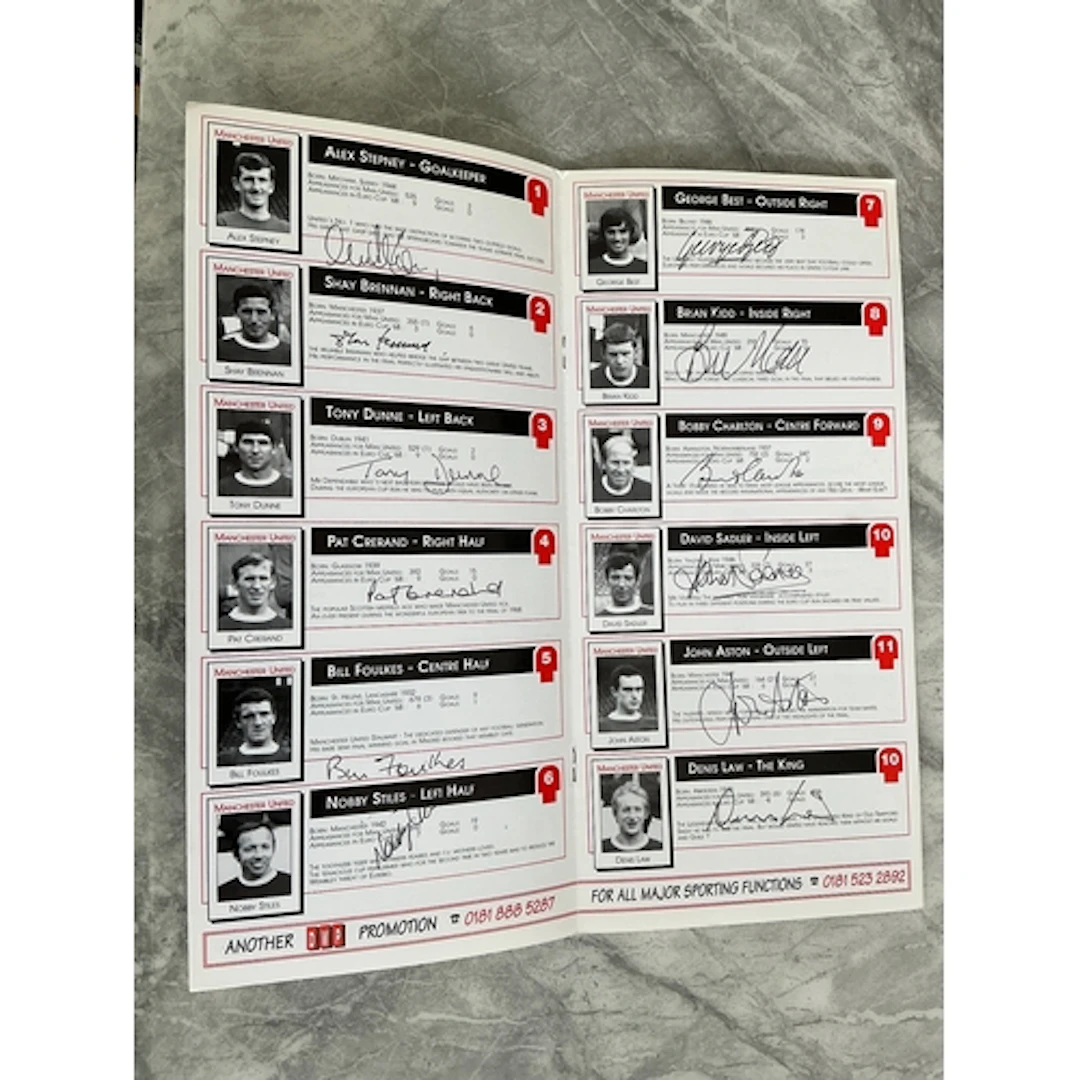 1968 Manchester United European Cup Winners Signed Menu: 30 ...