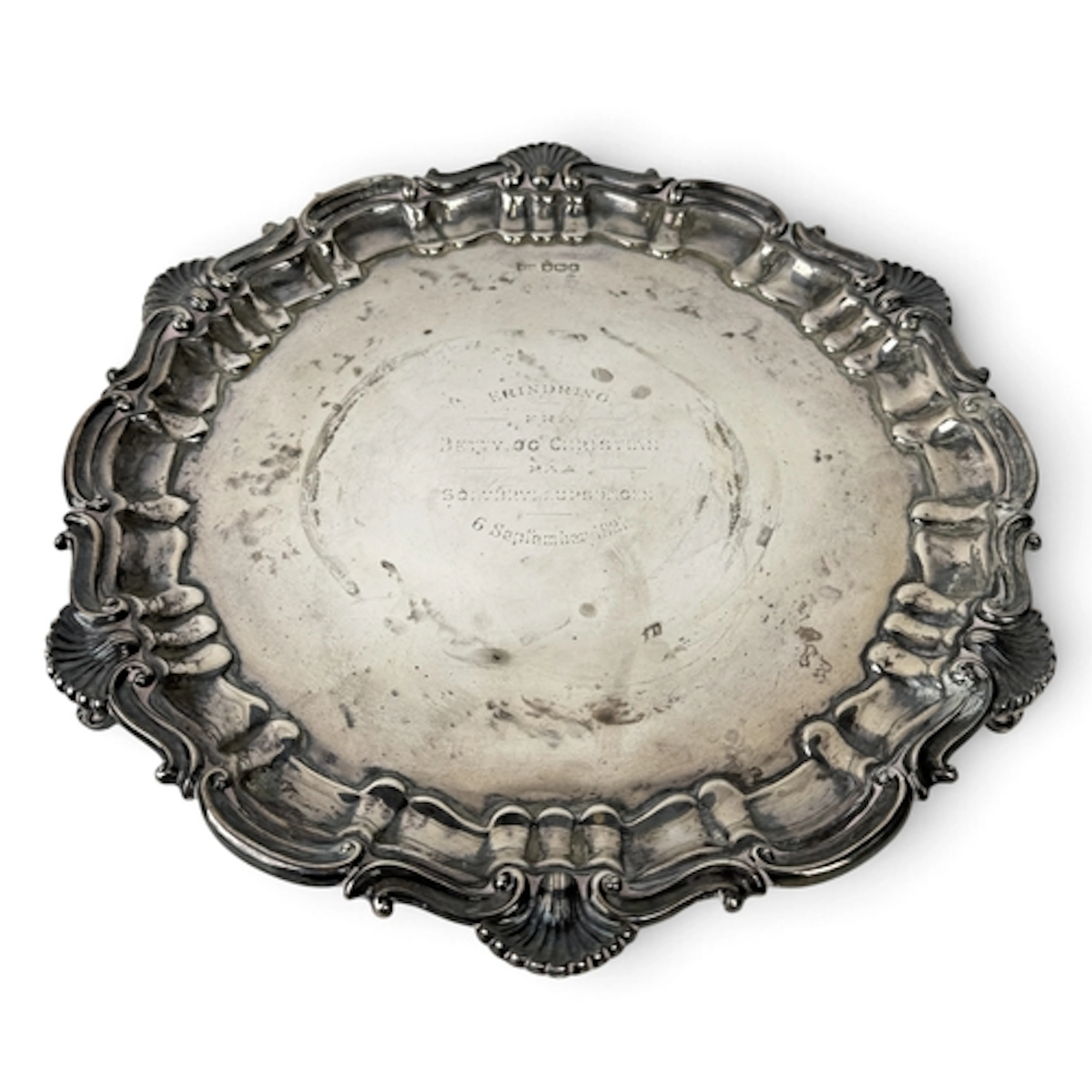 A GEORGE III STYLE SHAPED CIRCULAR SILVER SALVER, WALKER &am...