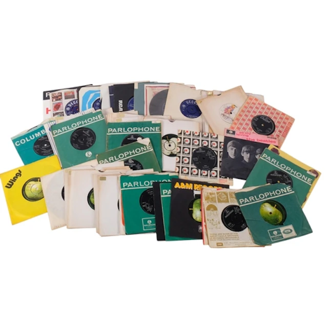 A collection of 45 vinyl singles, Beatles, Rolling Stones, e...
