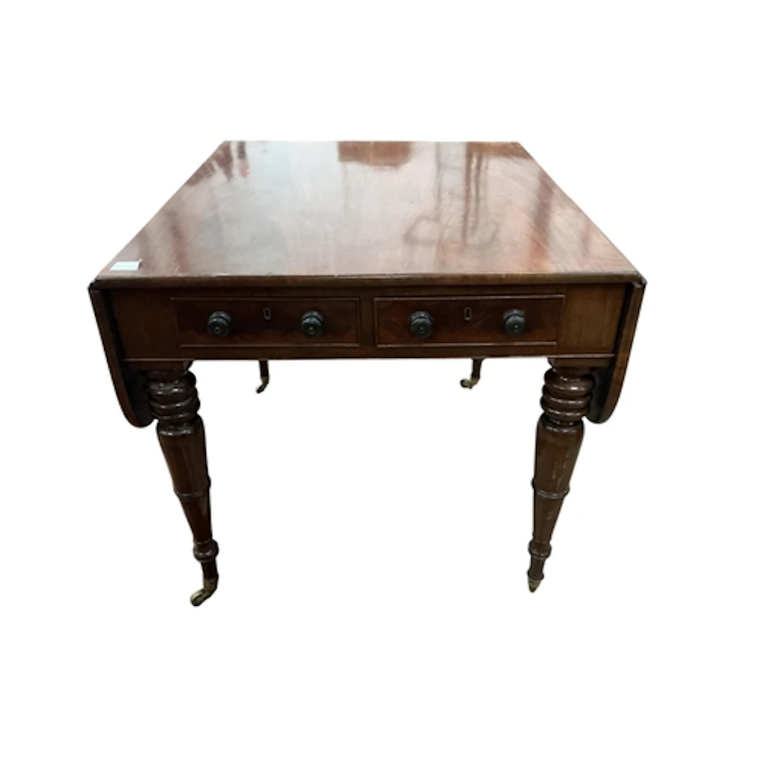 A Victorian mahogany drop flap writing table, width 81cm, de...