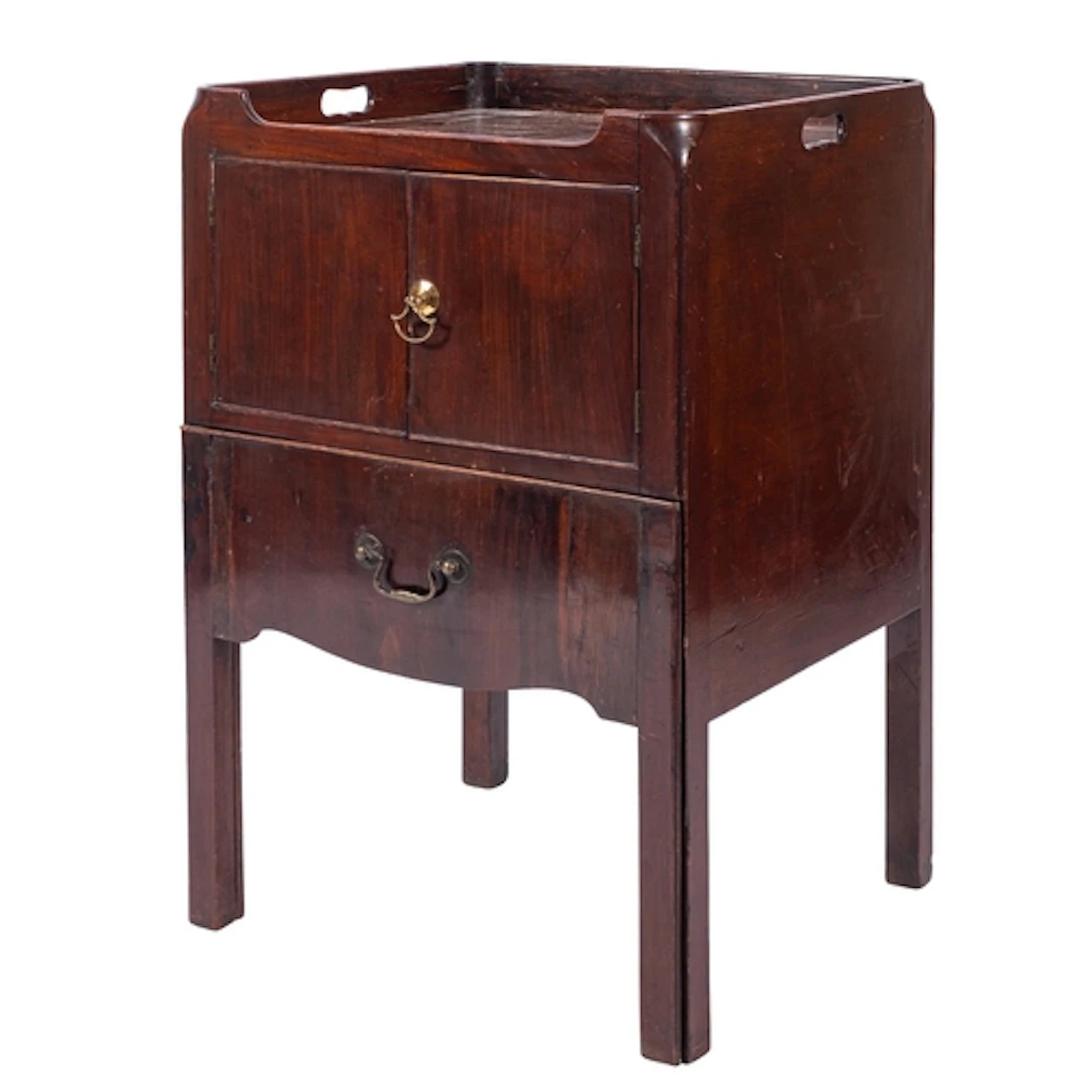 A George III mahogany night stand, circa 1765; the rectangu...