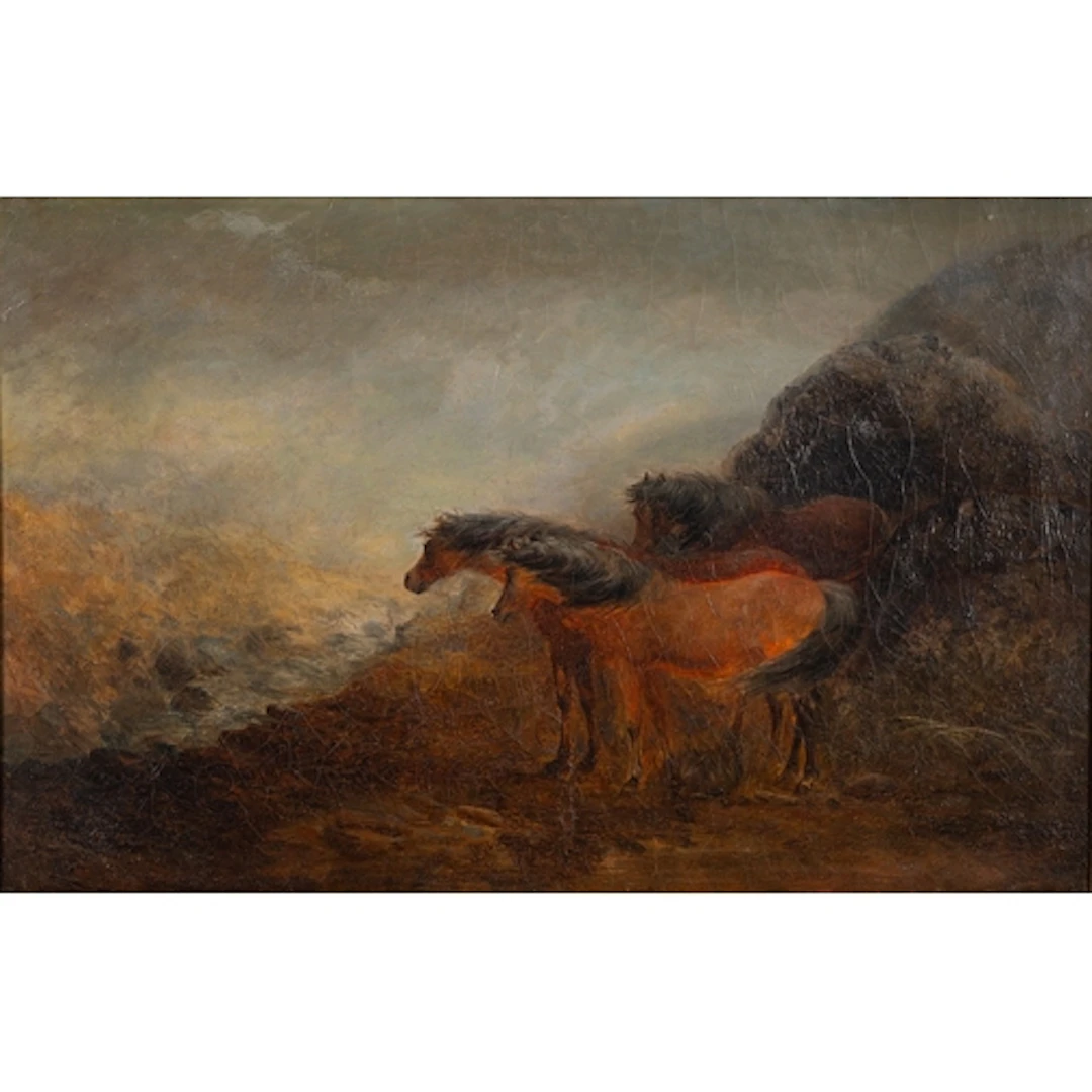 William Widgery (British, 1822-1923) - Horses taking shelter...