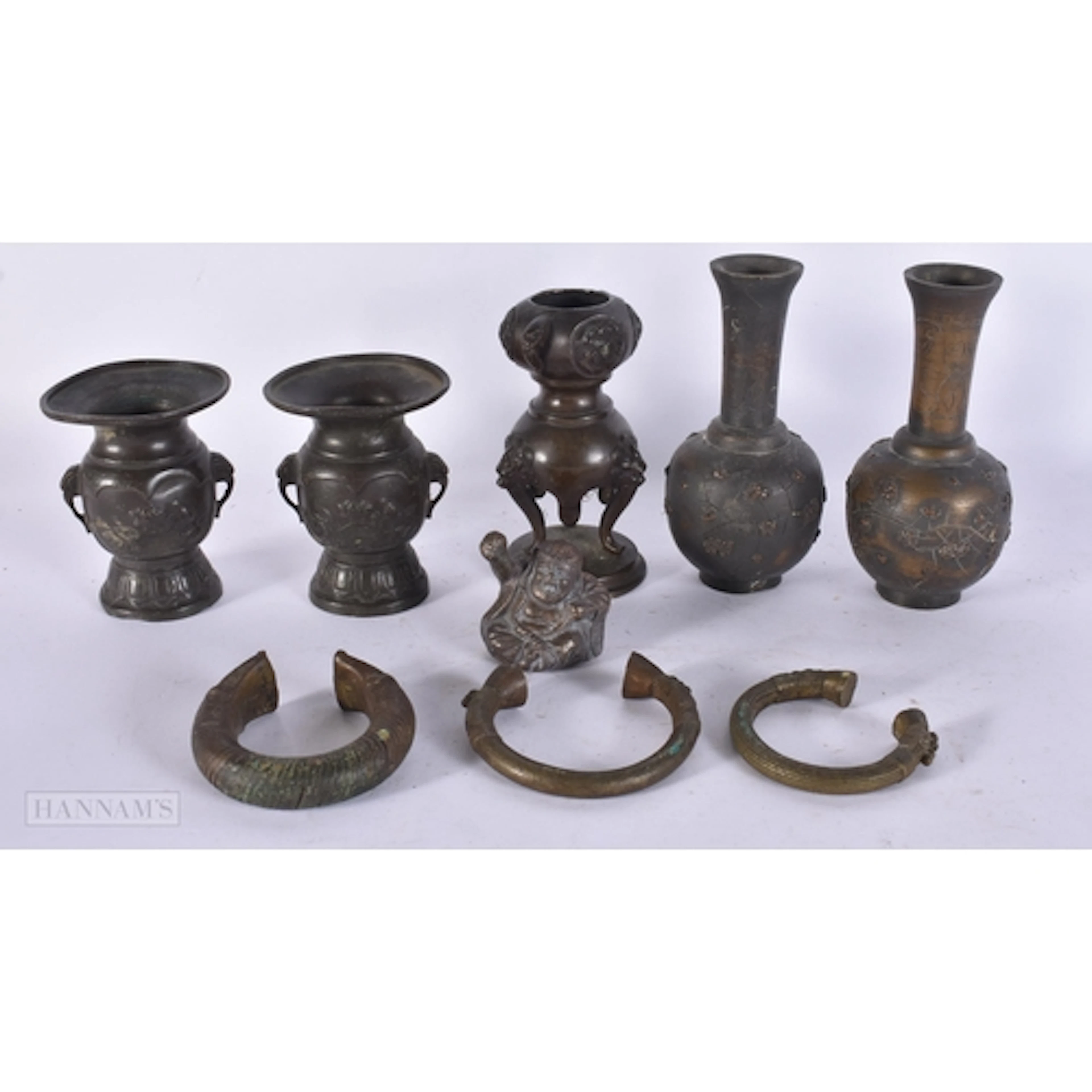 ANTIQUE JAPANESE BRONZE VASES etc. (qty)