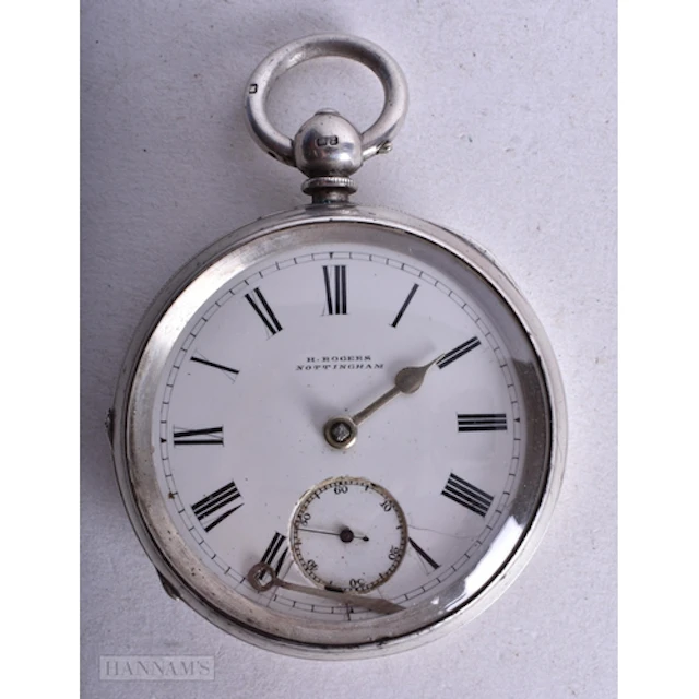 A Silver Cased Open Face Pocket Watch by H Rogers Nottingham...