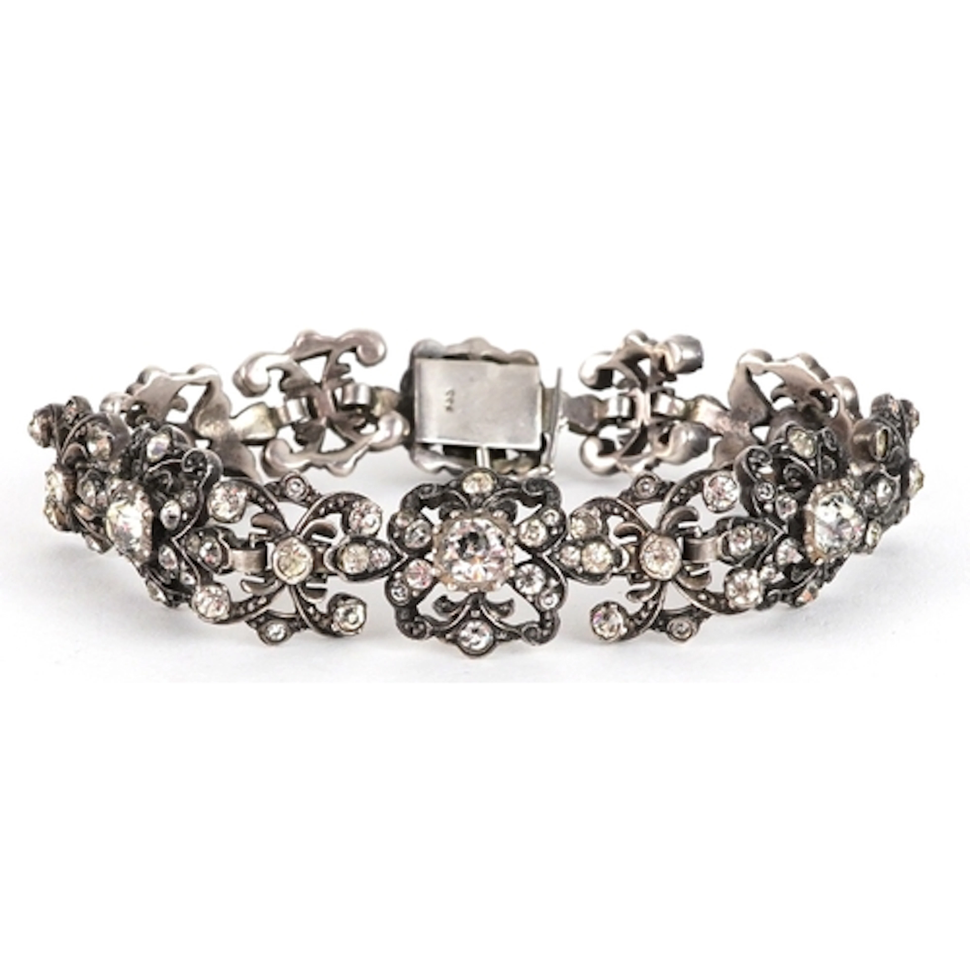 Antique silver paste set panel bracelet, 17cm in length, 27....
