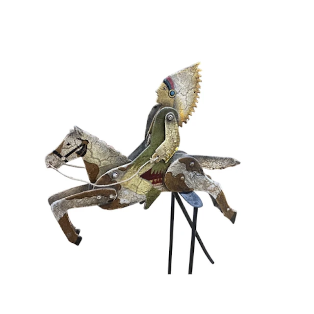 An American metal folk art articulated Native American rider...