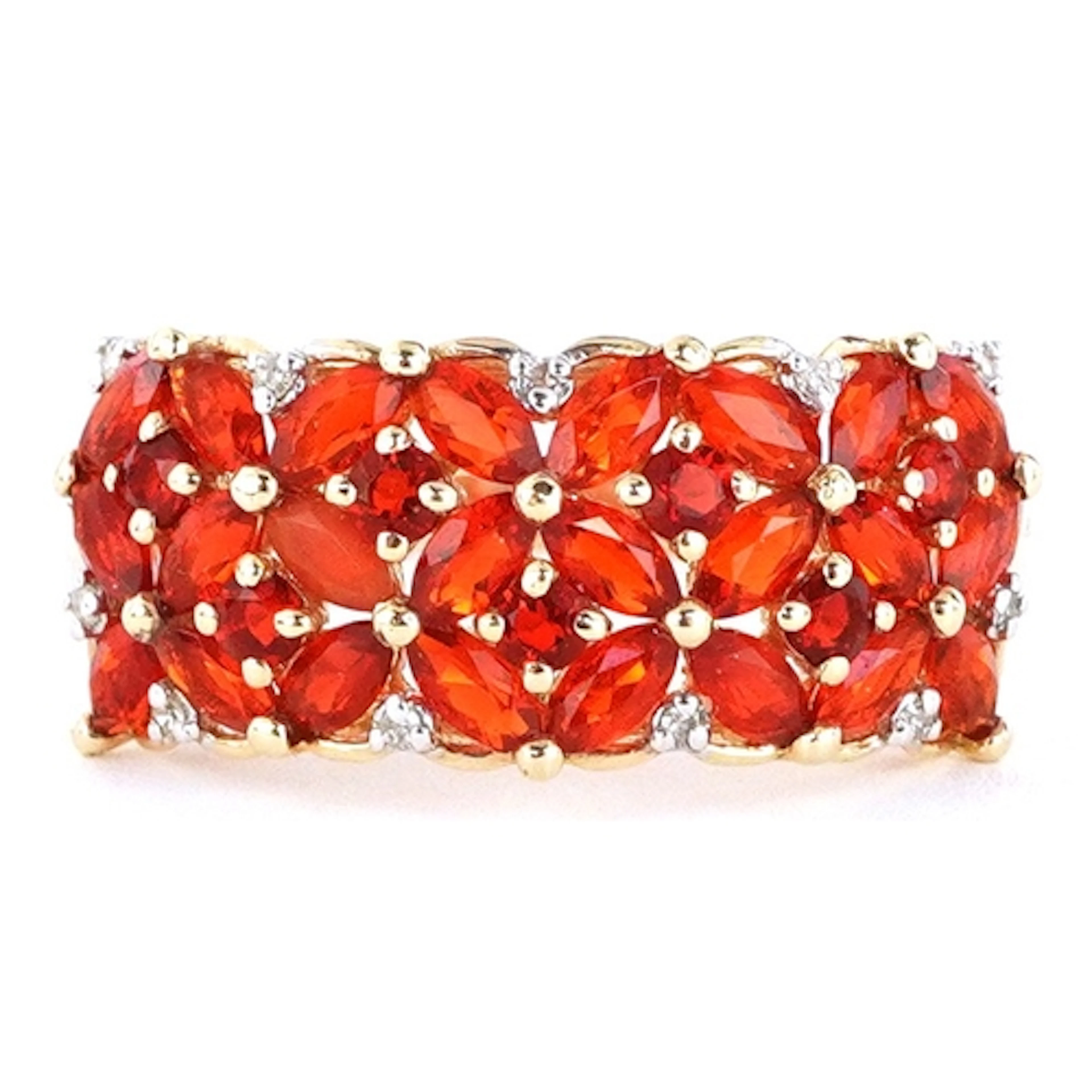 14ct gold diamond and red stone cluster ring, possibly fire ...