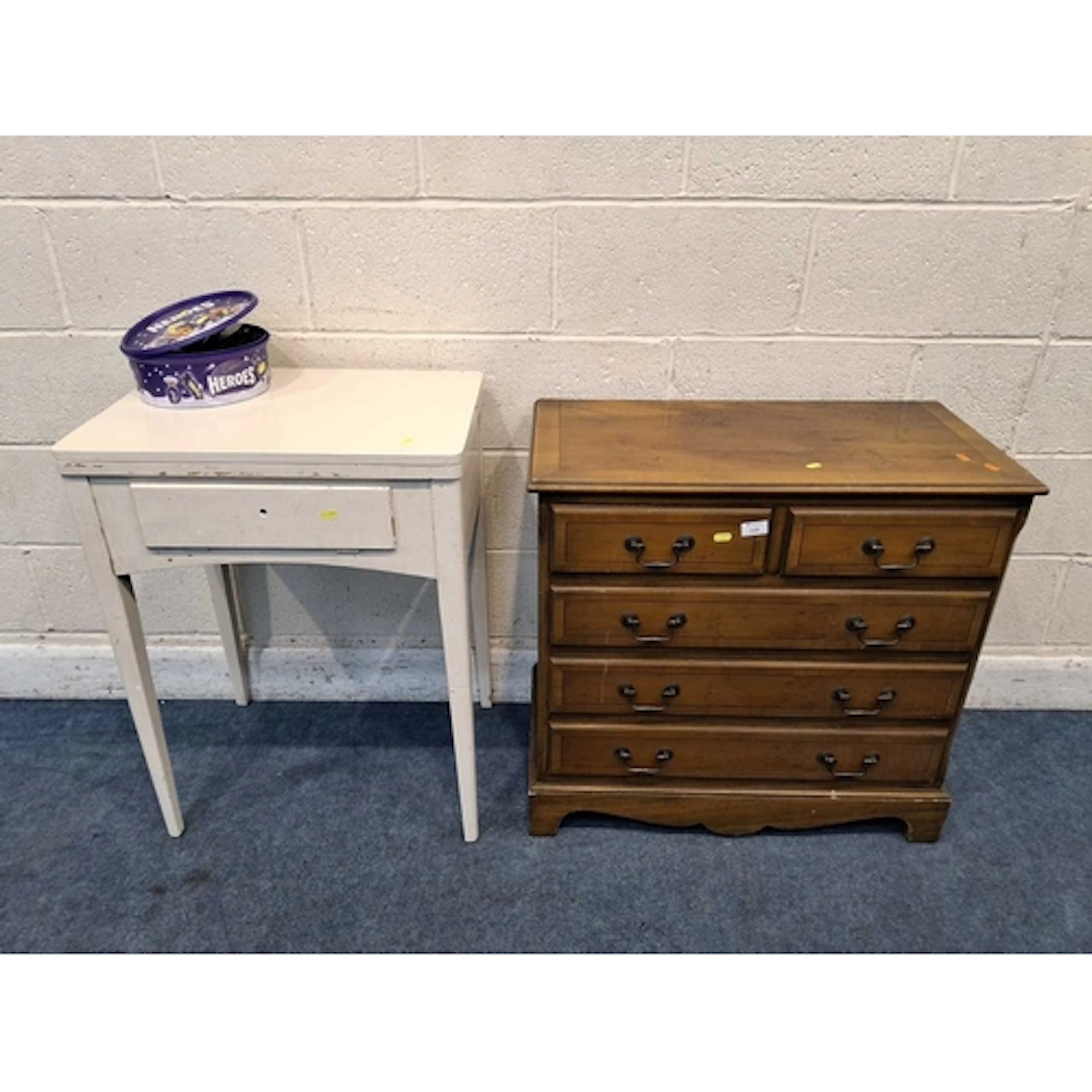 A REPRODUCTION YEW WOOD CHEST OF TWO SHORT OVER THREE LONG D...