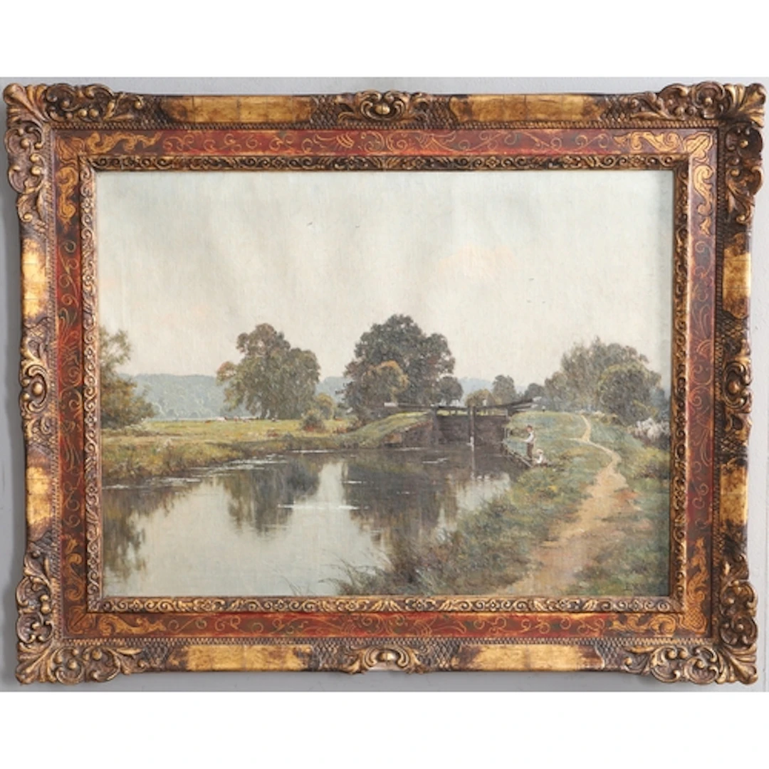 EDWARD WILKINS WAITE (1854-1924). FISHERMEN ON THE CANAL. Si...