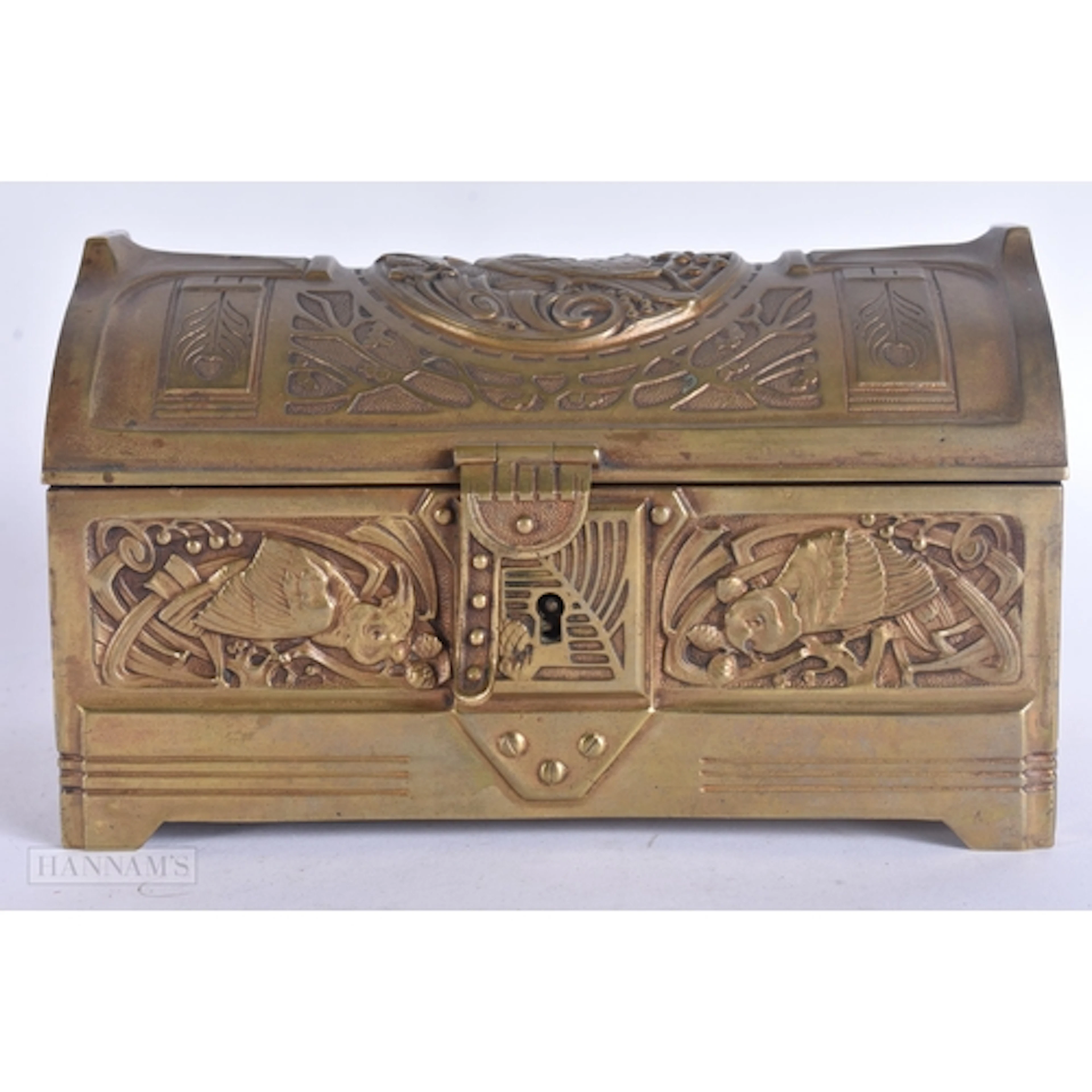 A FINE JUGENDSTIL SECESSIONIST BRONZE CASKET decorated with ...