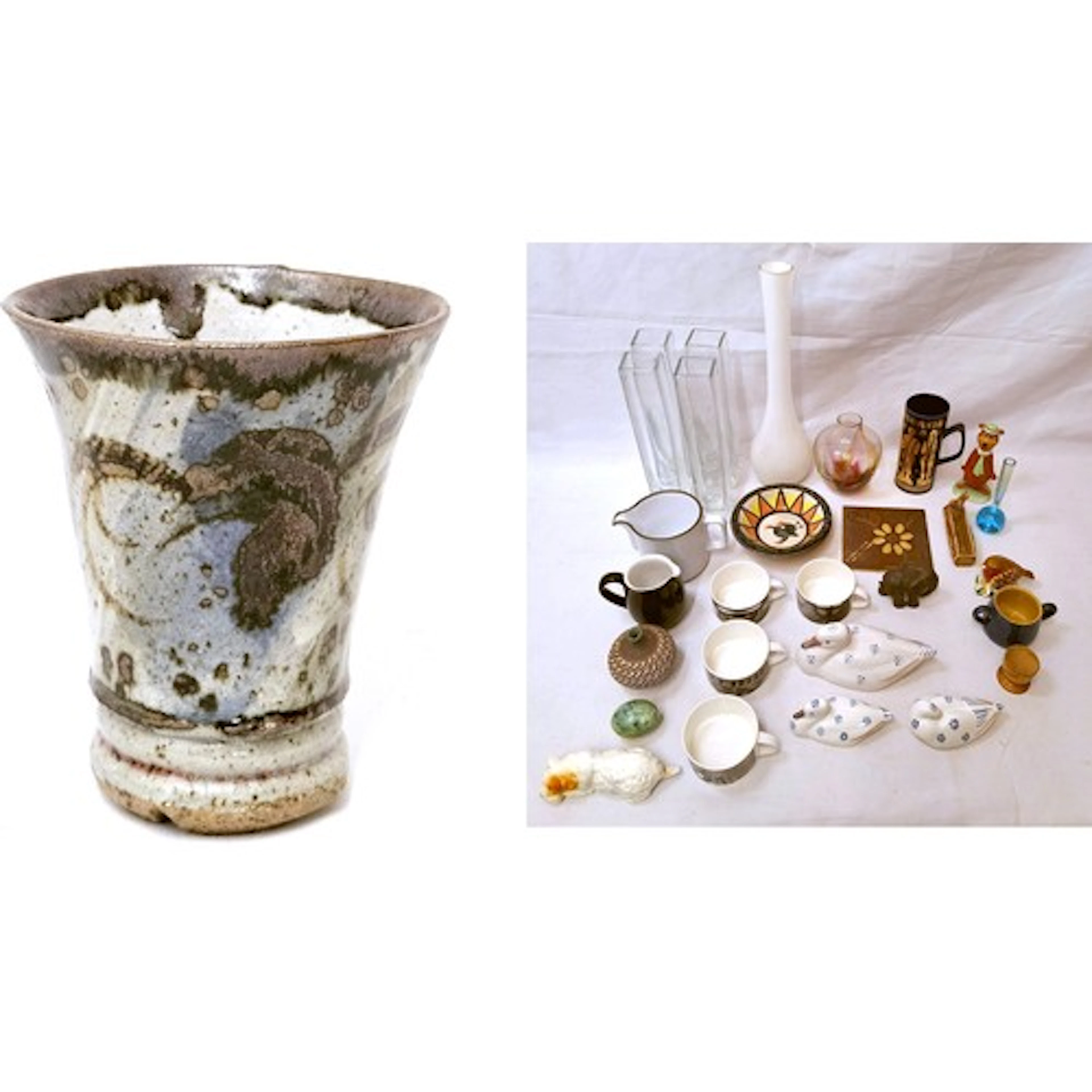 Vintage Studio Pottery Beaker Vase with indistinct makers ma...