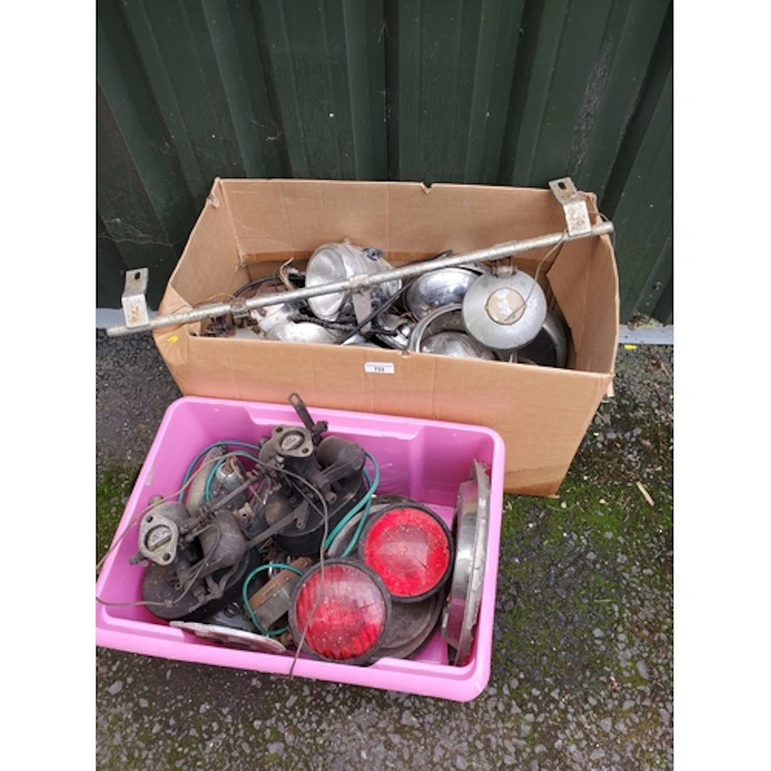 Two boxes of vintage Car Lights