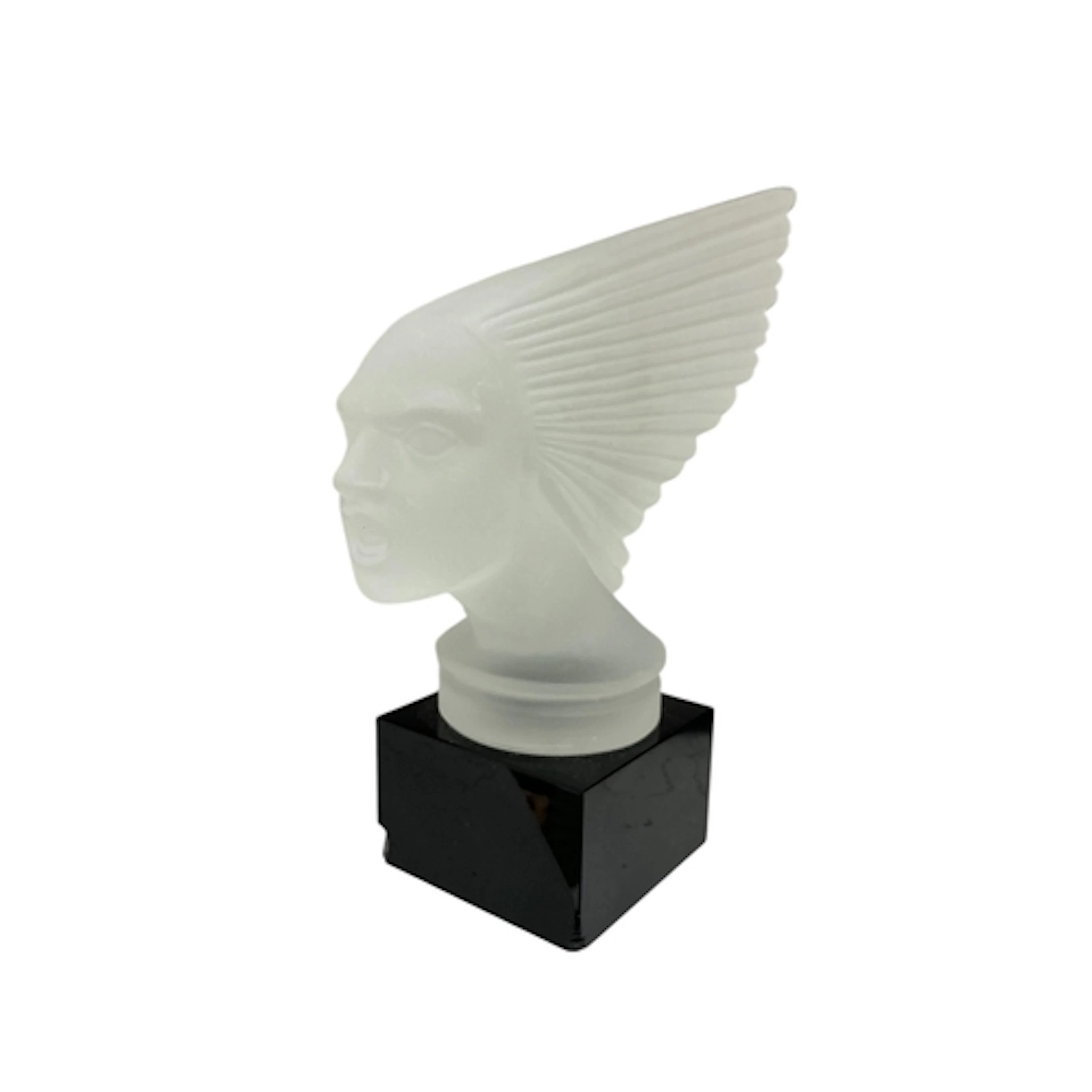 An Art Deco style frosted glass 'Victoire' car mascot on bla...