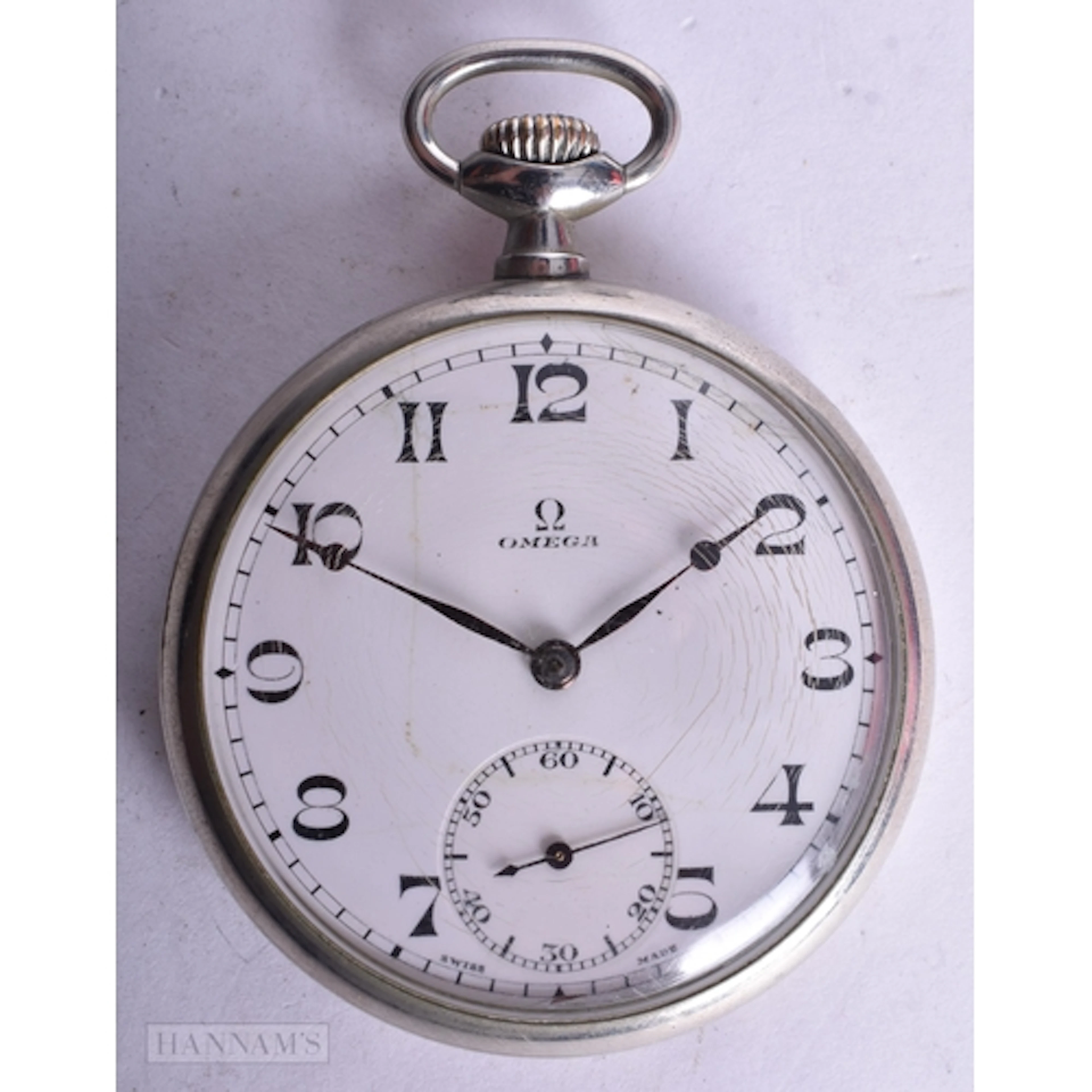 Omega Open Face Pocket Watch Hand Wind Working. 5 cm wide.