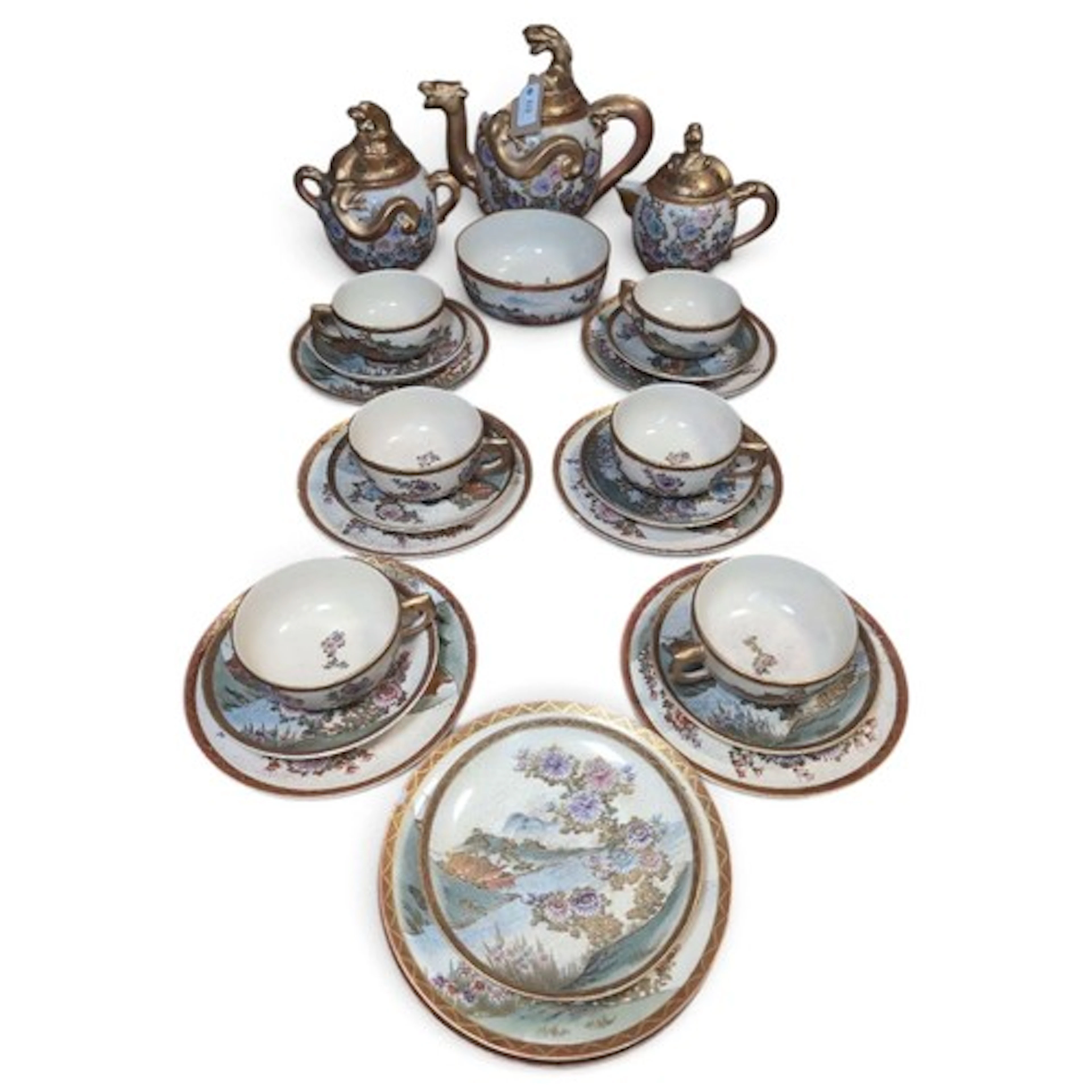 Late C19/Early C20 Japanese Satsuma tea serving - Teapot, Mi...