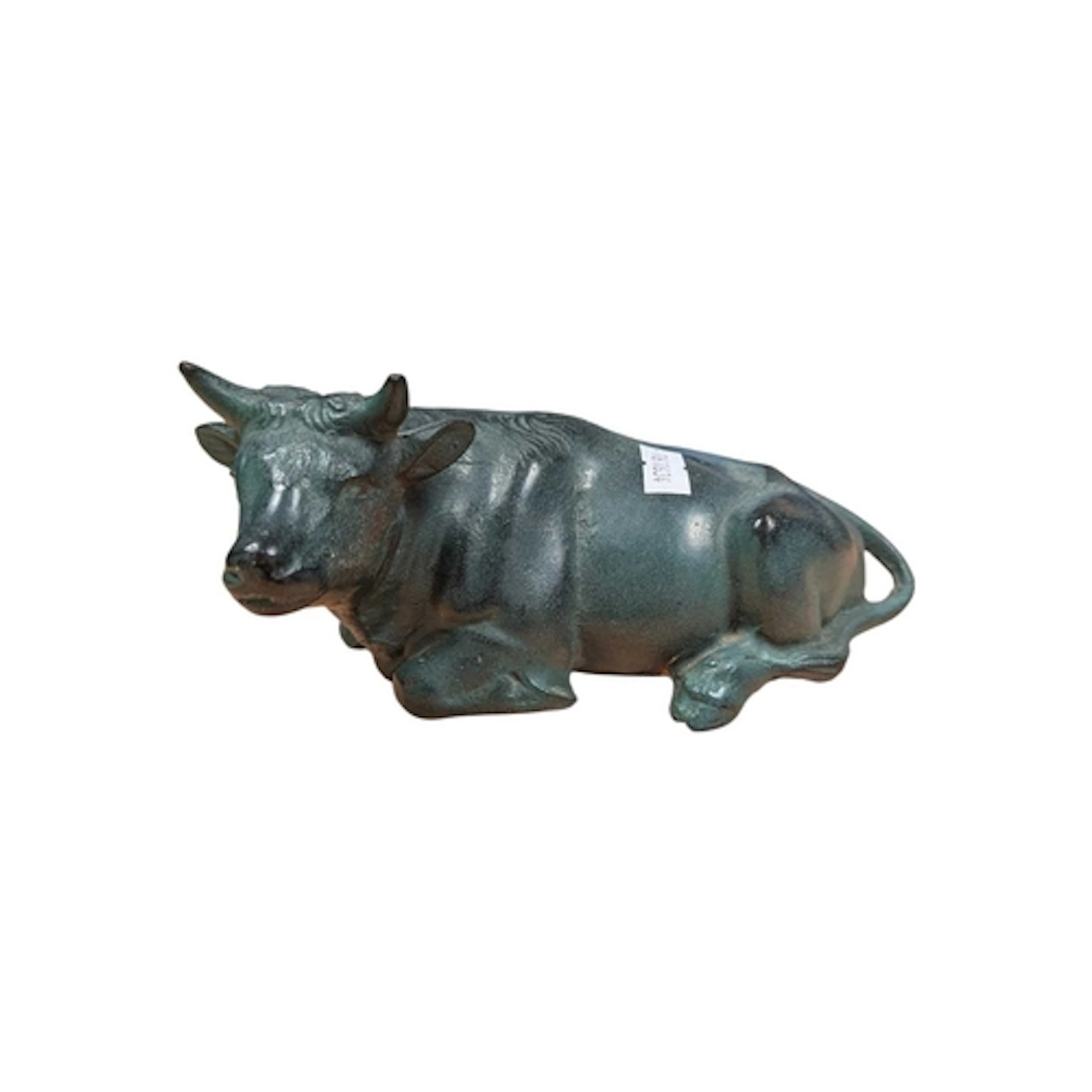 A 20th century Chinese cast metal bull figure. The statue in...