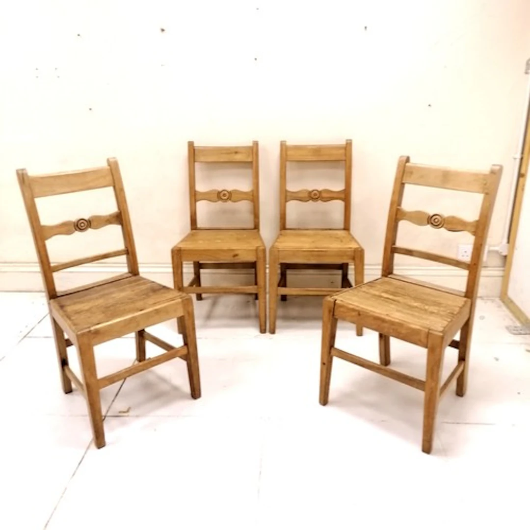4 antique beech kitchen chairs - some sign of old worm - 92c...