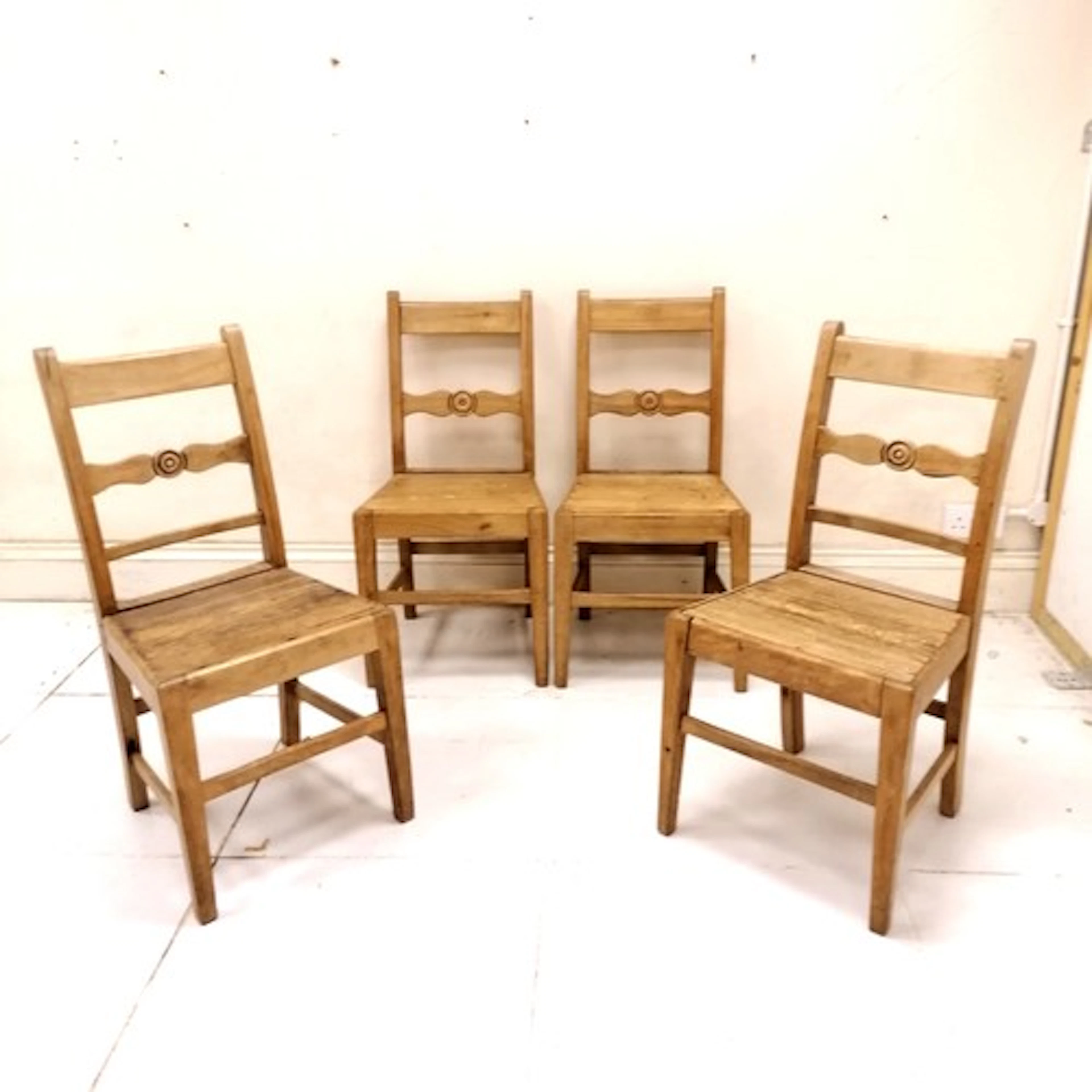 4 antique beech kitchen chairs - some sign of old worm - 92c...