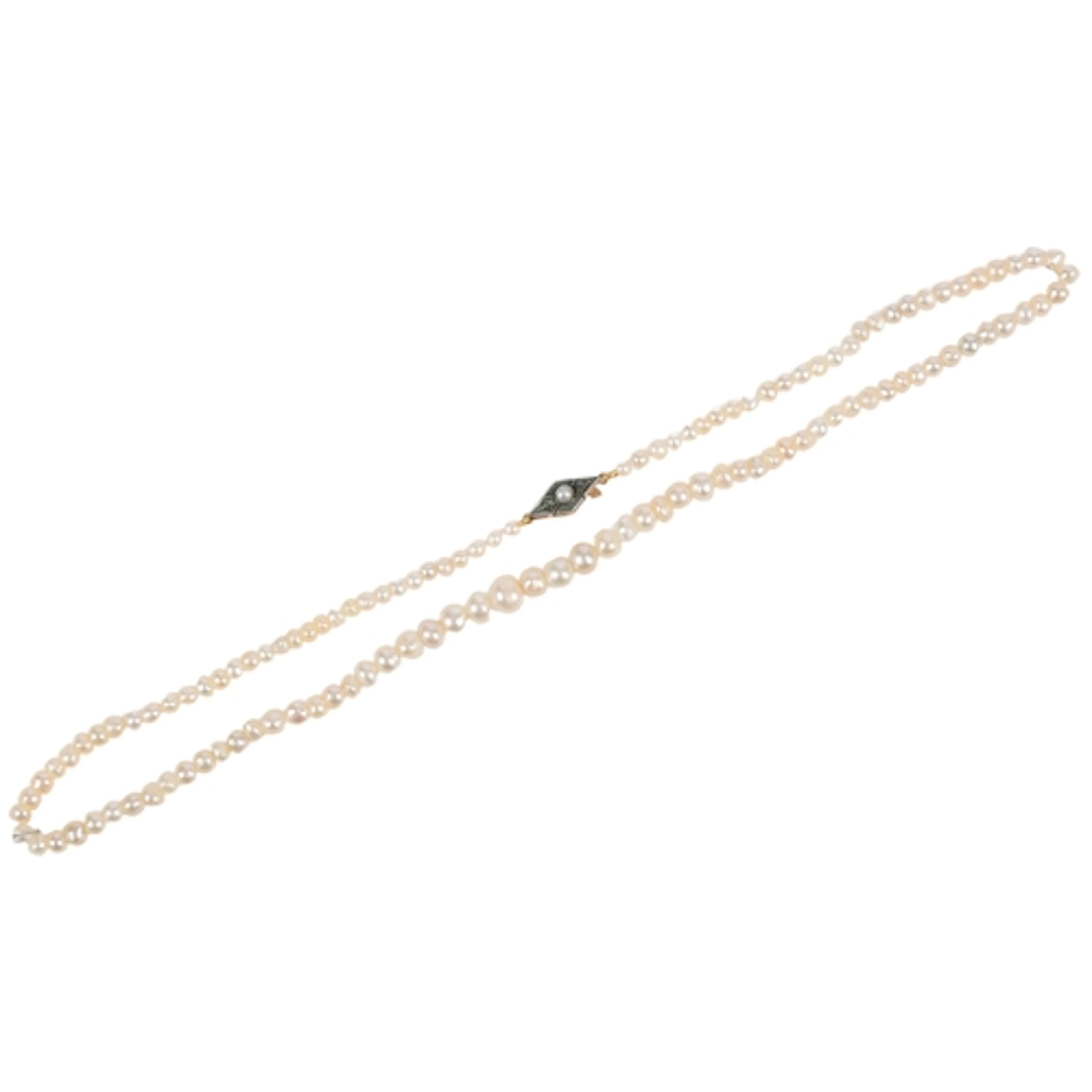 A natural pearl necklace, early 20th century, composed of a ...