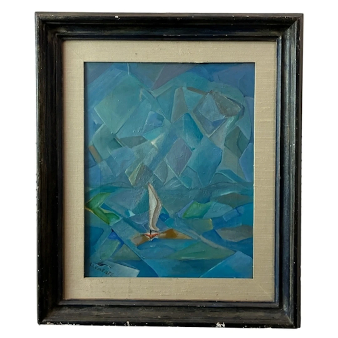 Clemente (Italian, 20th Century) - Sailboat navigating a cub...