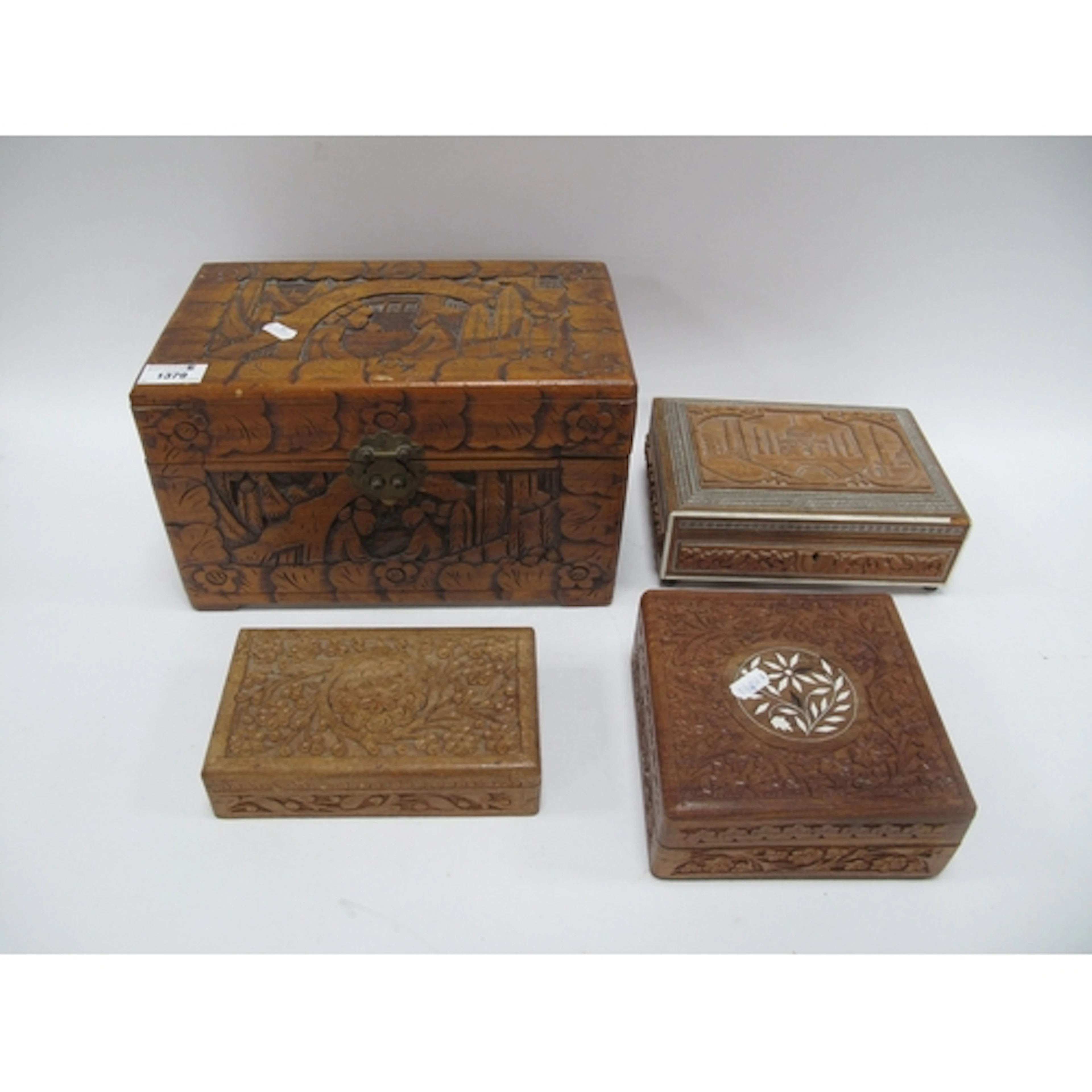 Champhor Wood Small Carved Chest, 30cm wide. Taj Mahal and t...