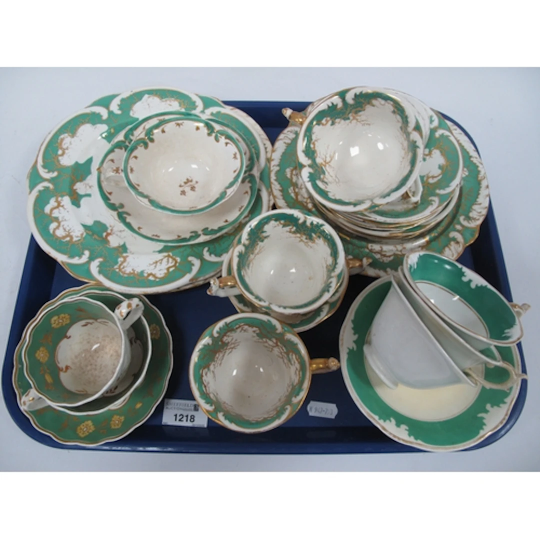 XIX Century Rockingham and other pottery in gilt and green, ...