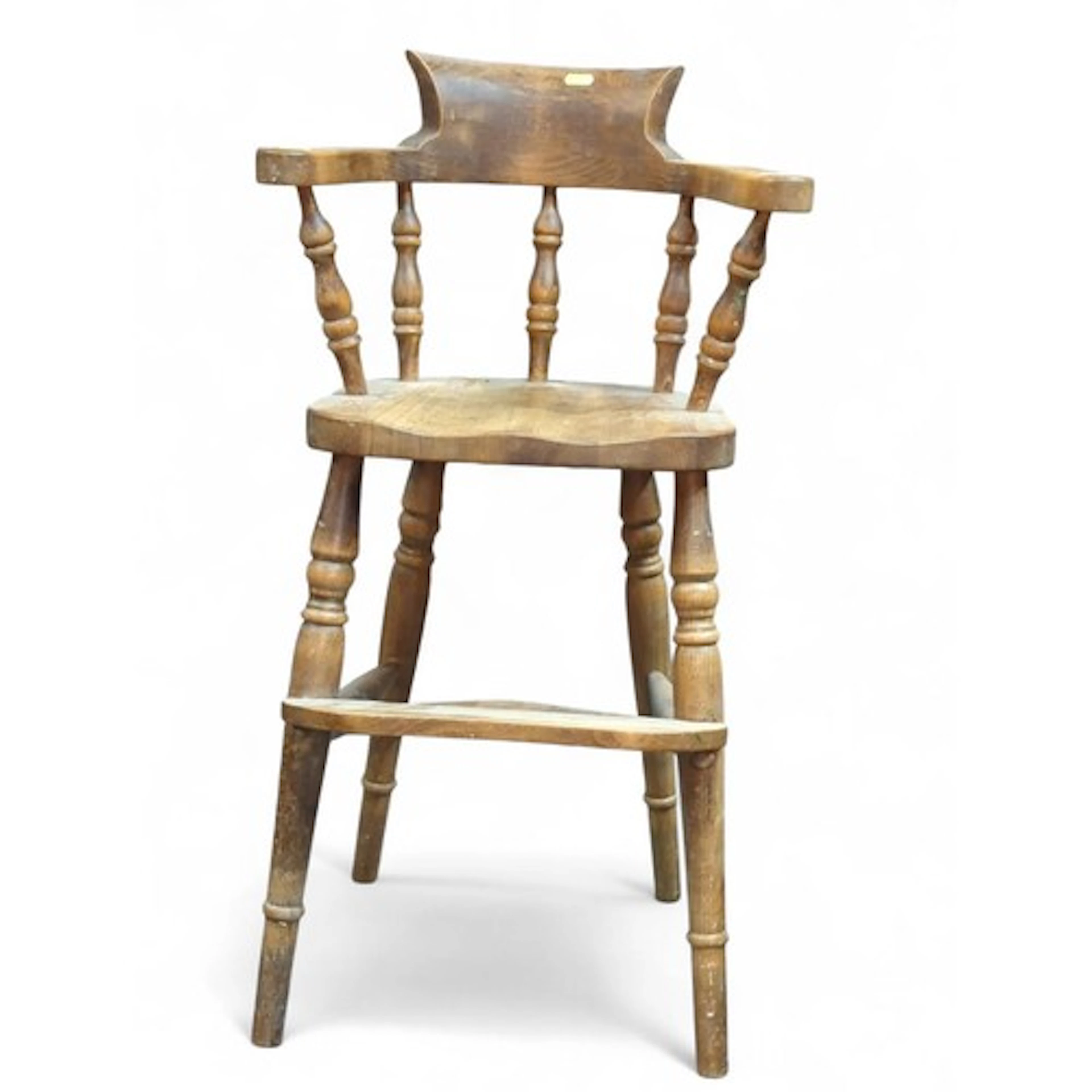 Victorian-era elm & ash raised child's captain style hig...