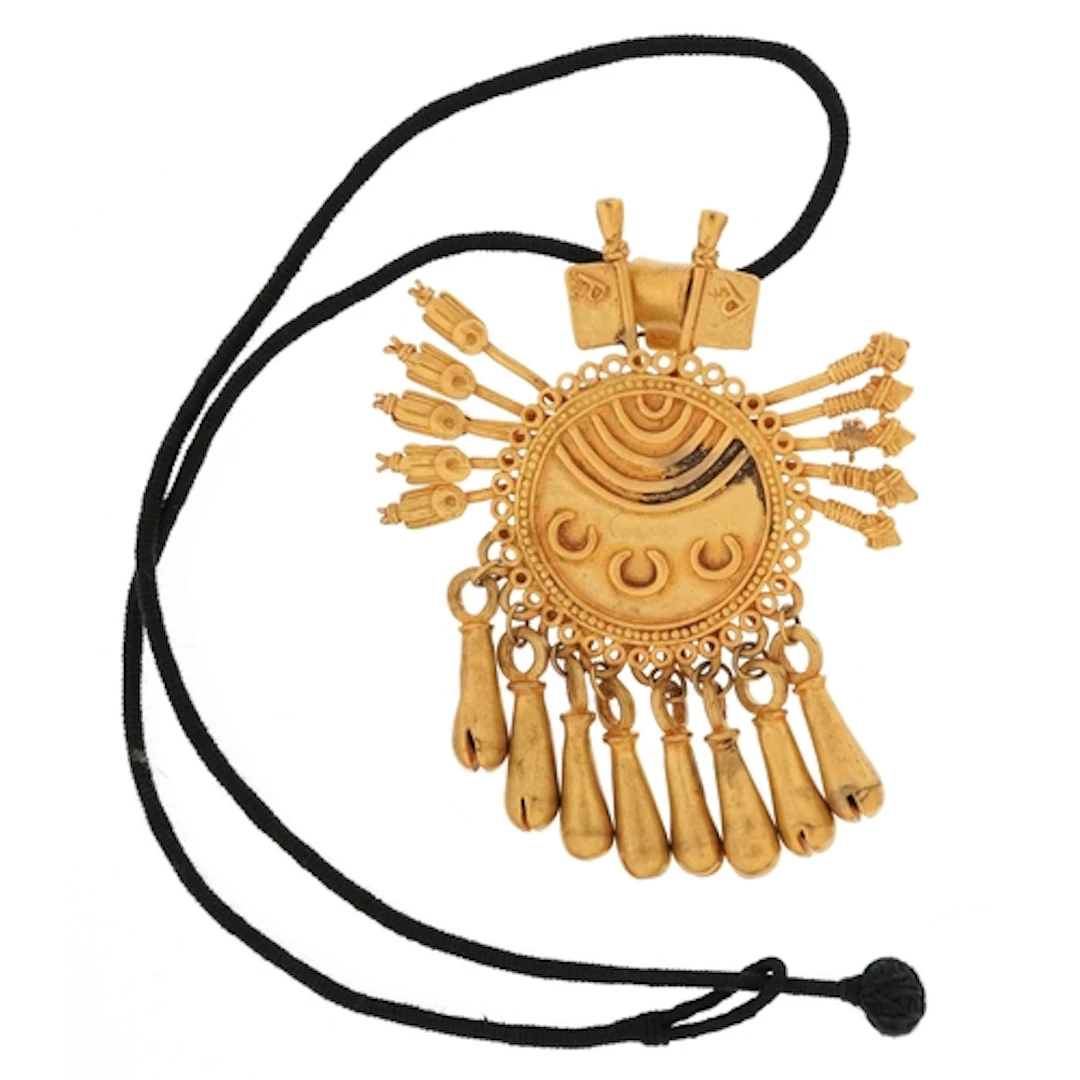 African tribal interest gilt brass tassel and arrow design p...