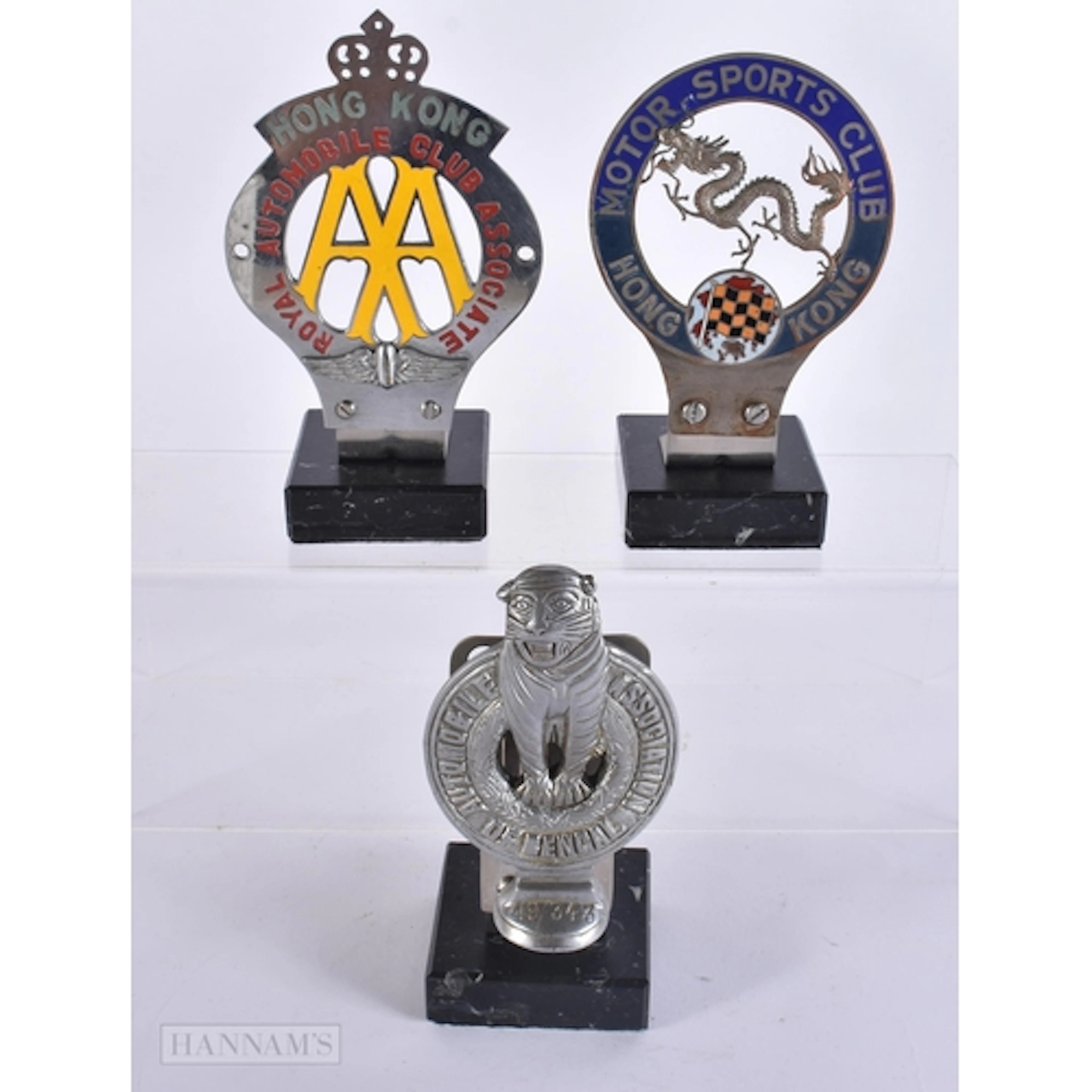 THREE TOURING CLUB BADGES including Hong Kong Sports Club et...