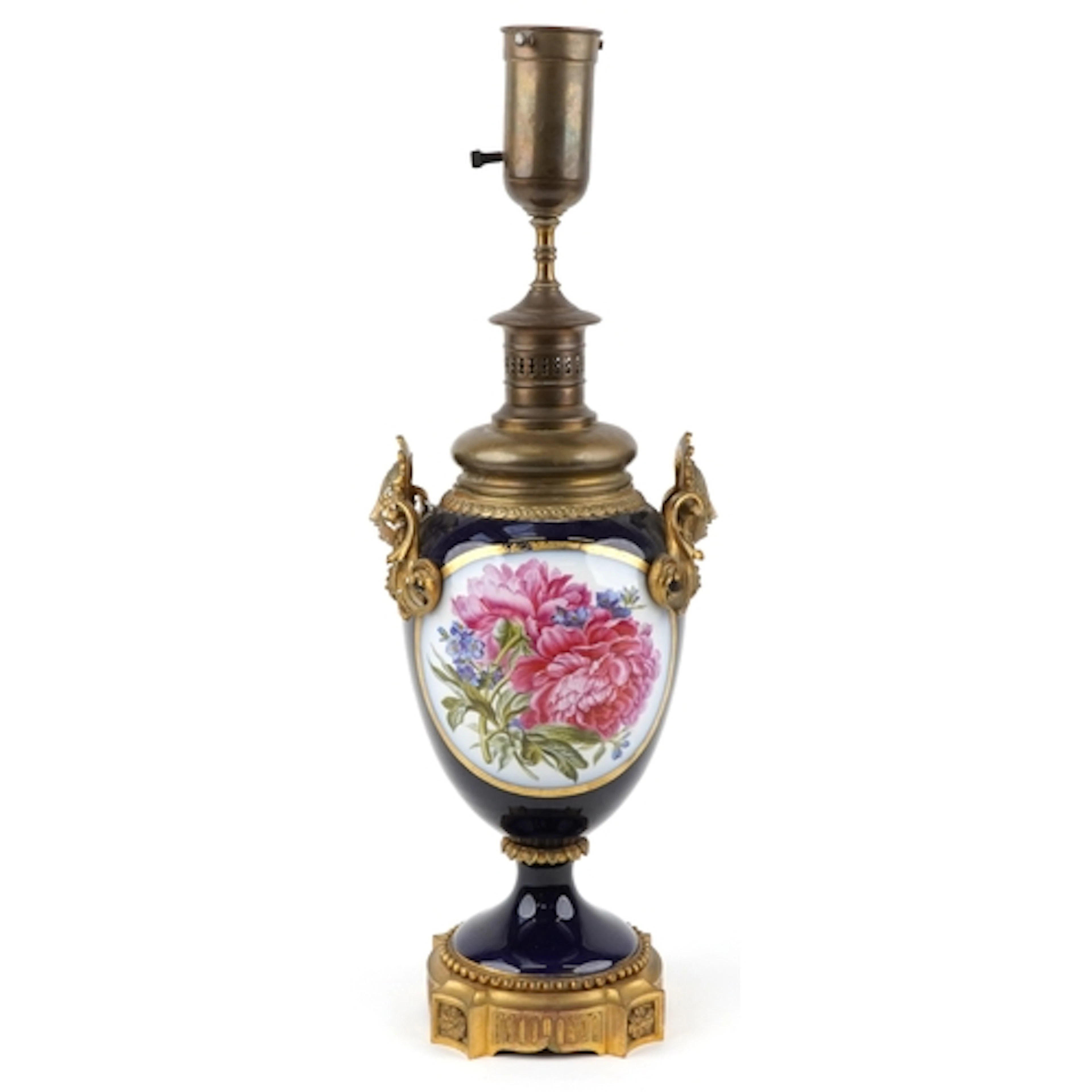 French Sèvres style porcelain and brass mounted table lamp d...