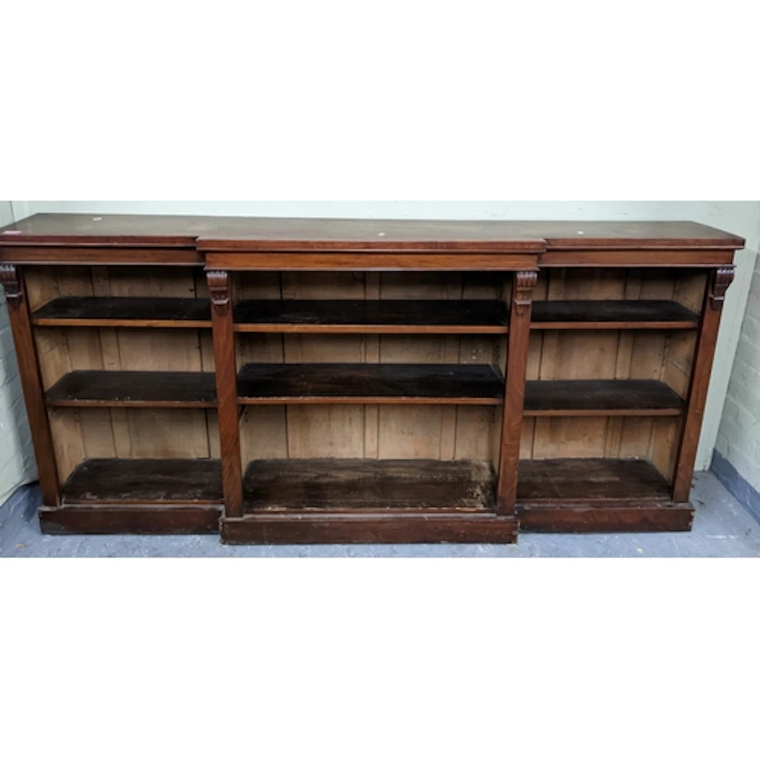 Victorian mahogany breakfront bookcase, adjustable shelves o...