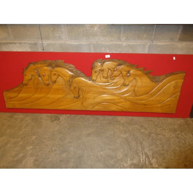 Colin S. Scott, 1970, Carved Wood Panel, Horses, 167x50cm