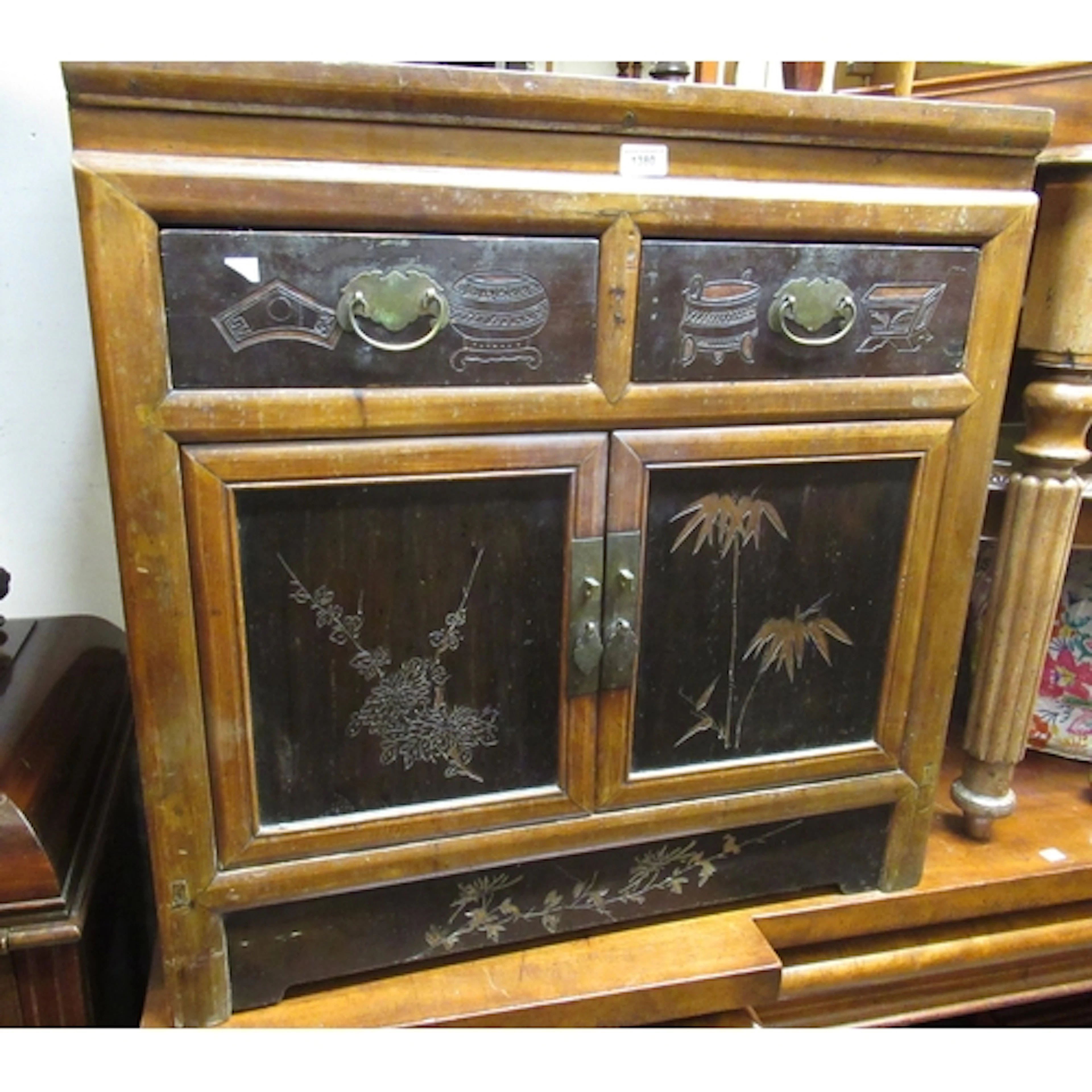 Chinese hardwood side cabinet, with two drawers above two pa...