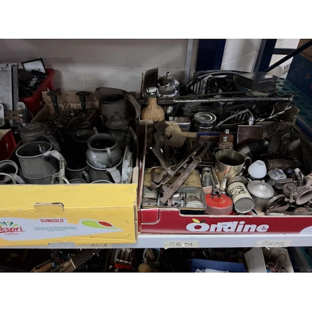 THREE BOXES OF VINTAGE METALWARE to include a box containing...