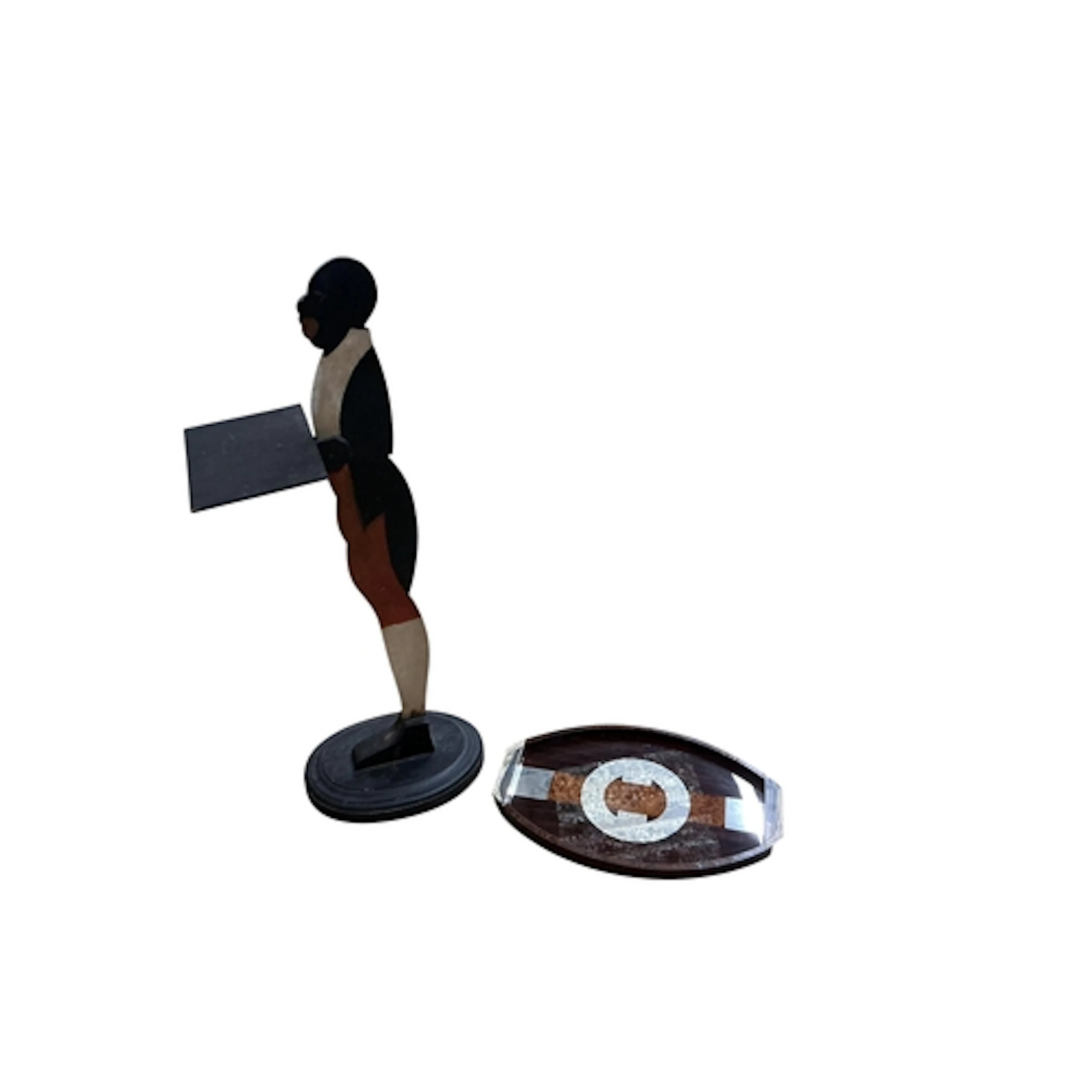 A painted dumb waiter, height 91cm and an Art Deco style tra...