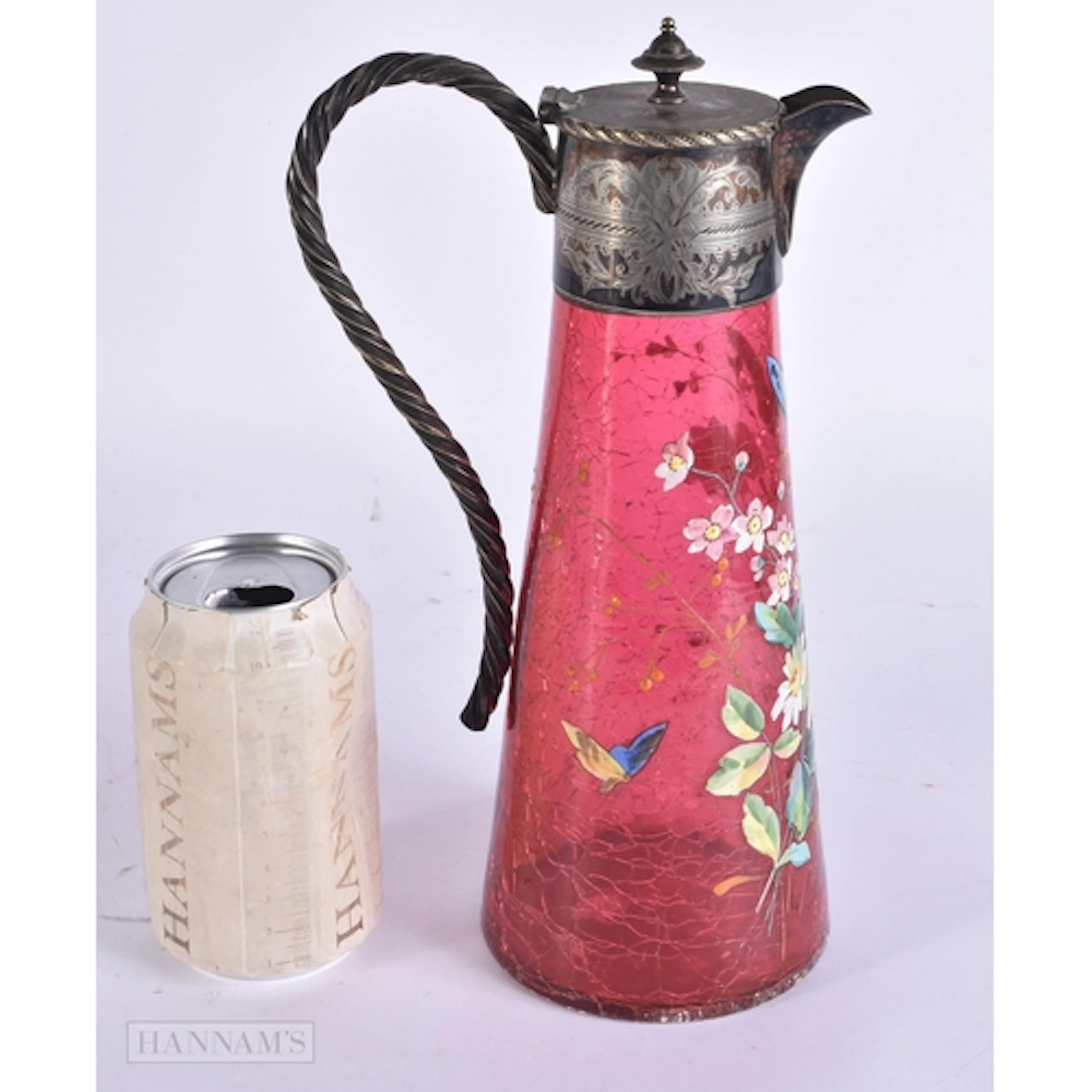 AN UNUSUAL VICTORIAN/EDWARDIAN ENAMELLED CRACKLED CRANBERRY ...